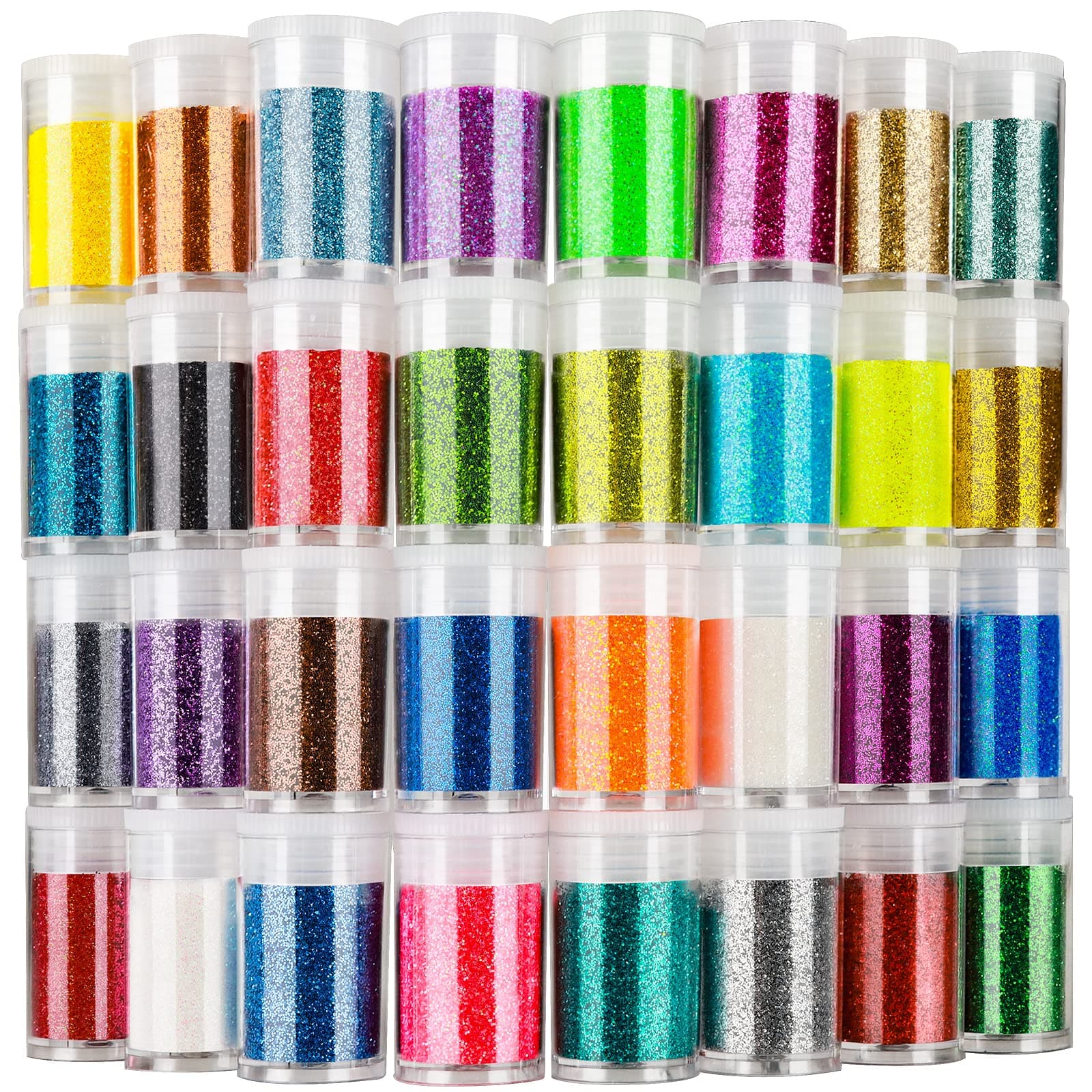 Fine Slime Glitter, Set of 32 Colors, LEOBRO Multi Purpose Glitter Powder for Arts, Crafts, Epoxy Tumblers, Decoration Weddings Cards Flowers, Scrapbooking, Body, Face, Nail, Glitter Slime Making
