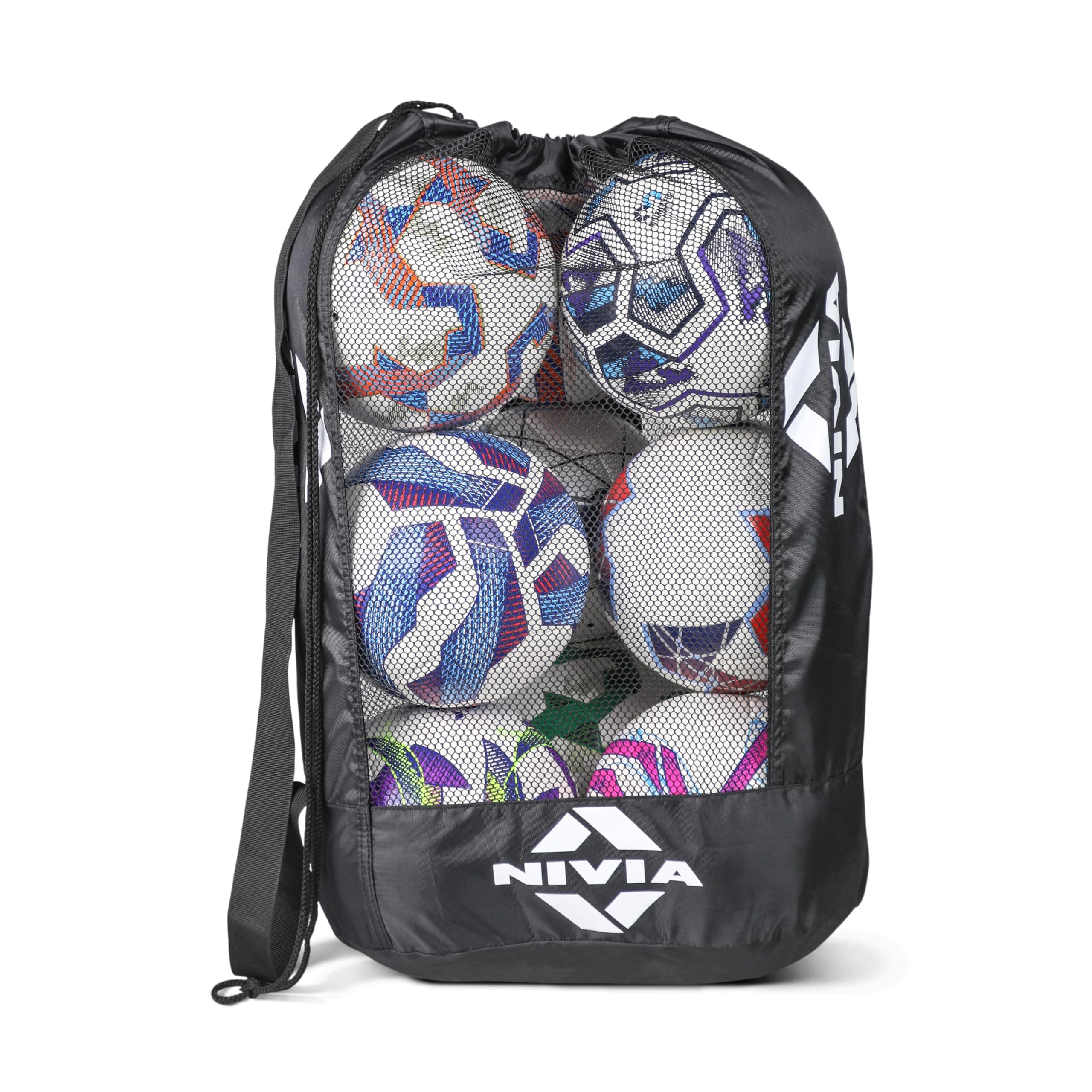 Nivia 9-Ball Carry Bag, Heavy-Duty Mesh and Nylon Ball Storage Bag, Holds Up to 9 Footballs, Volleyballs, Drawstring Closure with Adjustable Shoulder Strap, Ideal for Teams, and Training Sessions