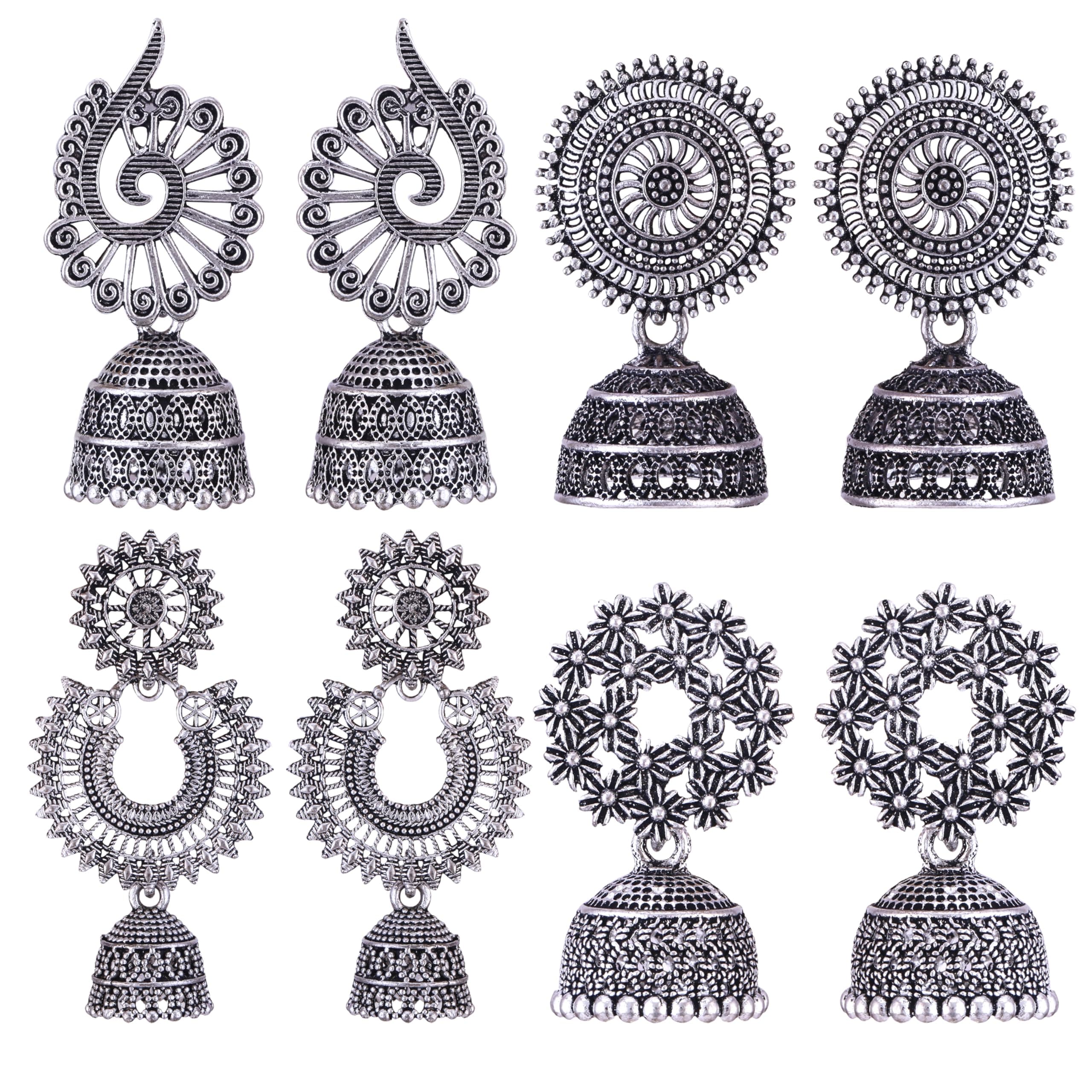 MEENAZ earrings for women fashion jhumka oxidised Silver Earrings for women Combo chandbali pearl chandbali stylish jhumkas traditional Earrings For girls South indian traditional Ear Rings -M124