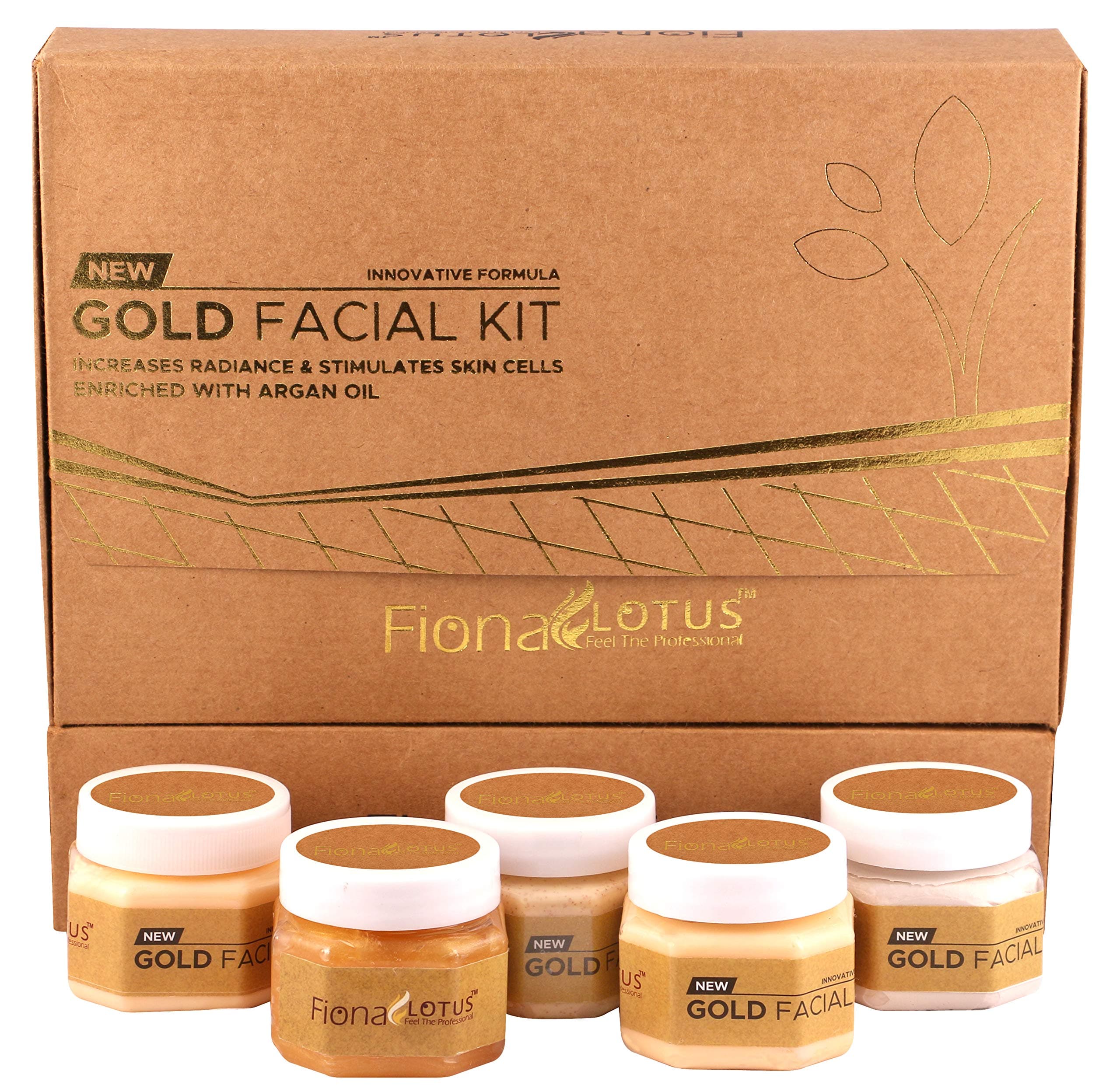 professional feel Fiona Lotus 24 K Gold Herbal Instant Glow Beauty Parlour Facial Kit, Professional Feel Men's and Women's All Type Skin Solution for Fairness, Skin Glow (5 in 1 Set, 500)