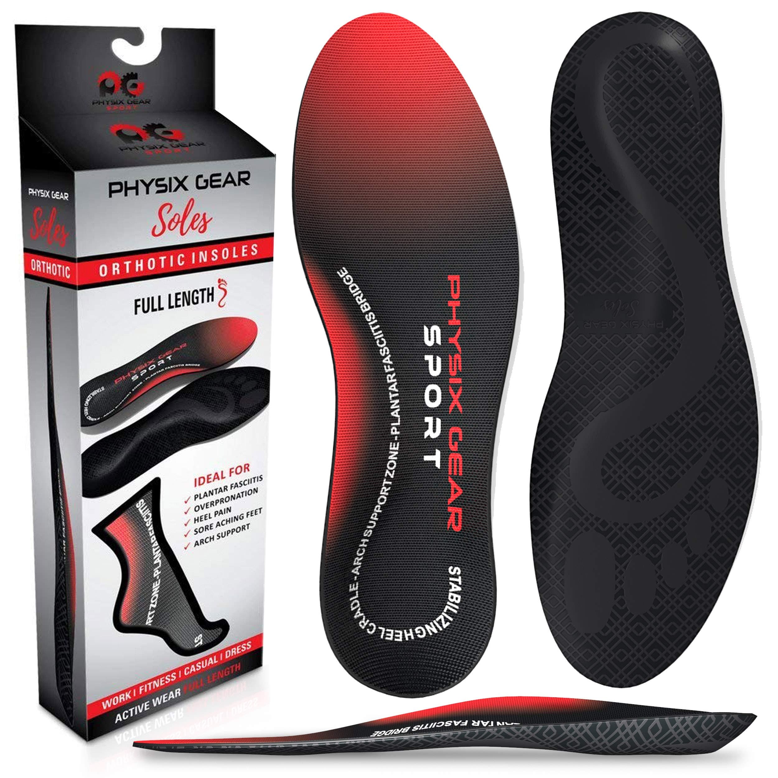 Physix Gear Sport Full Length Orthotic Insoles with Arch Support - Best Shock Absorption & Cushioning for Plantar Fasciitis, Running, Flat Feet, Heel Spurs, Foot & Heel Pain - For Men & Women (L)