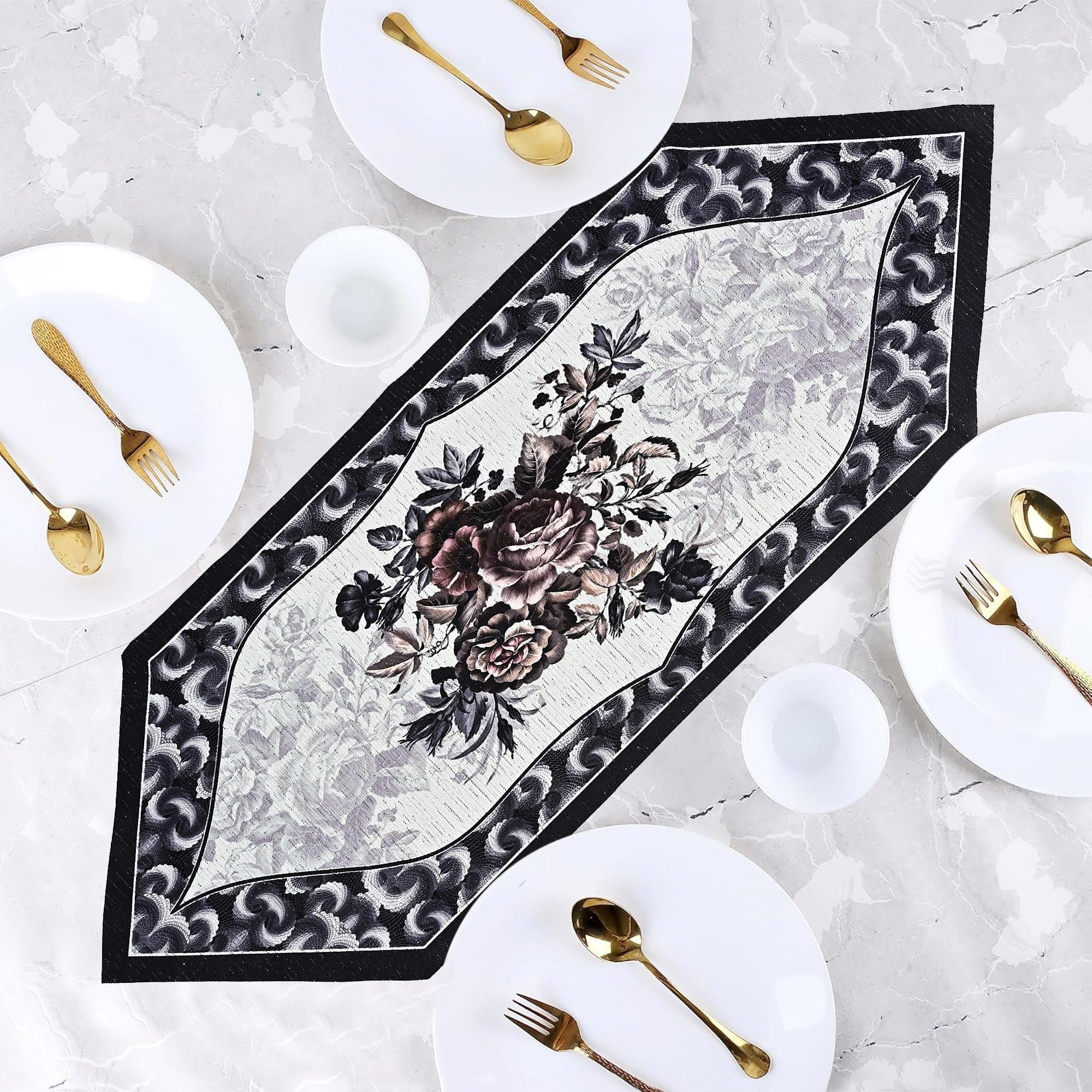 Kuber Industries Velvet Striped Rustic Table Runner Table Runners with Tassels
