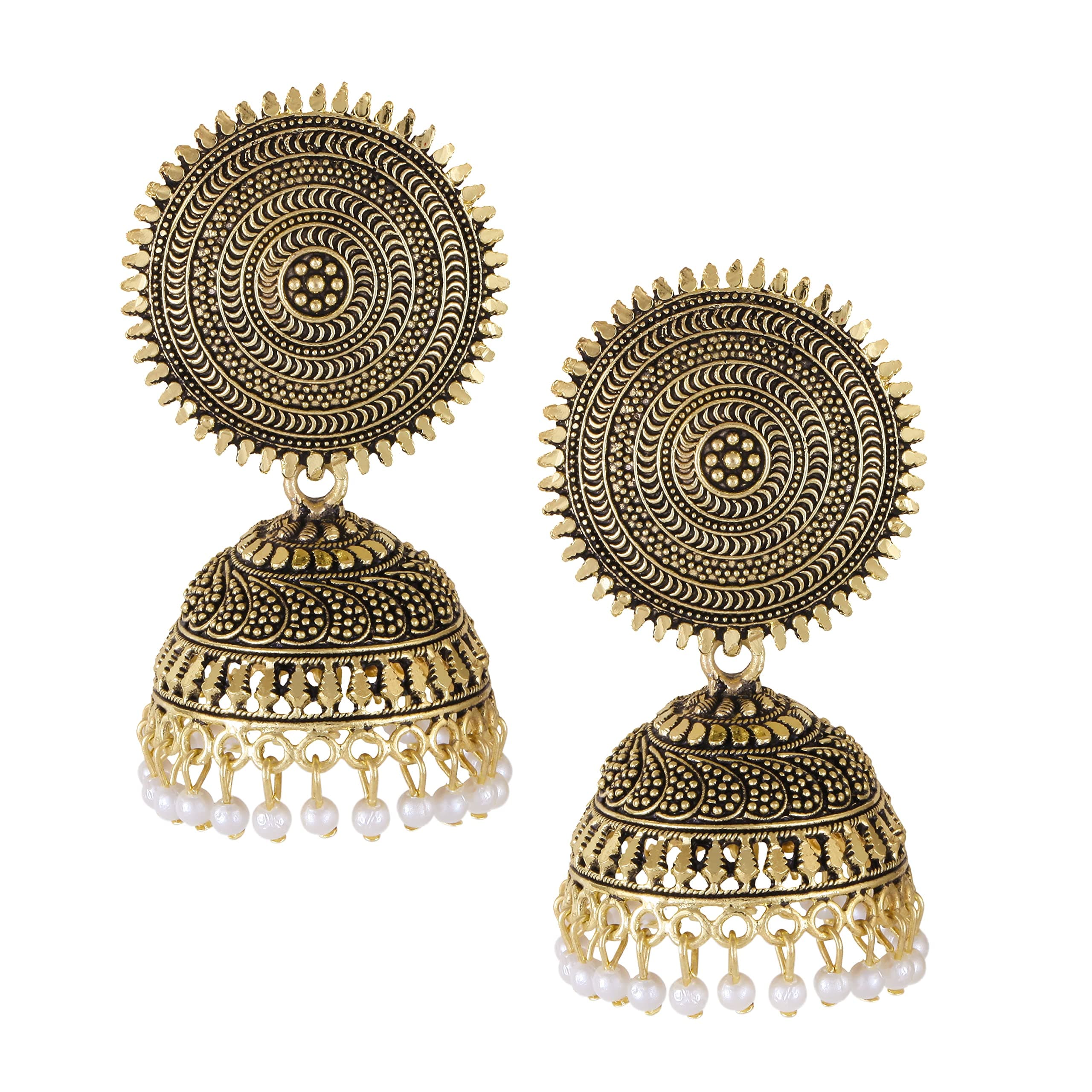 MEENAZ Peacock Big Round Jhumkas Jhumka jhumki Earrings set Ear rings For Women girls Ladies Traditional Wedding Temple 22kt Gold oxidised Meenakari Ethnic Antique South Indian Round Pearl Moti