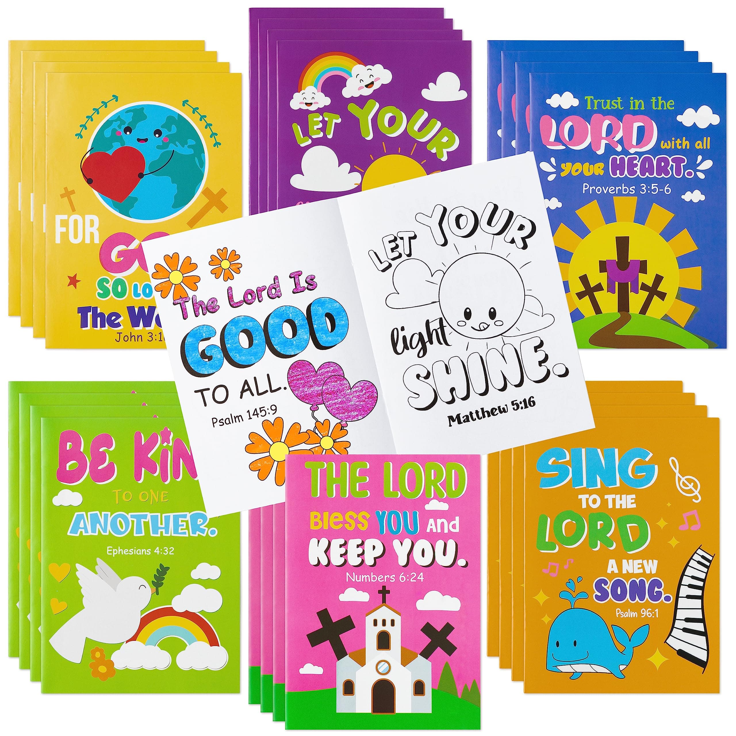 Dvbonike 24Pcs Bible Coloring Books Religious Theme DIY Color-in Pages with Inspirational Words Drawing Holiday Christian Activity Supplies for Sunday School Classroom Rewards Artwork Gift for Kids