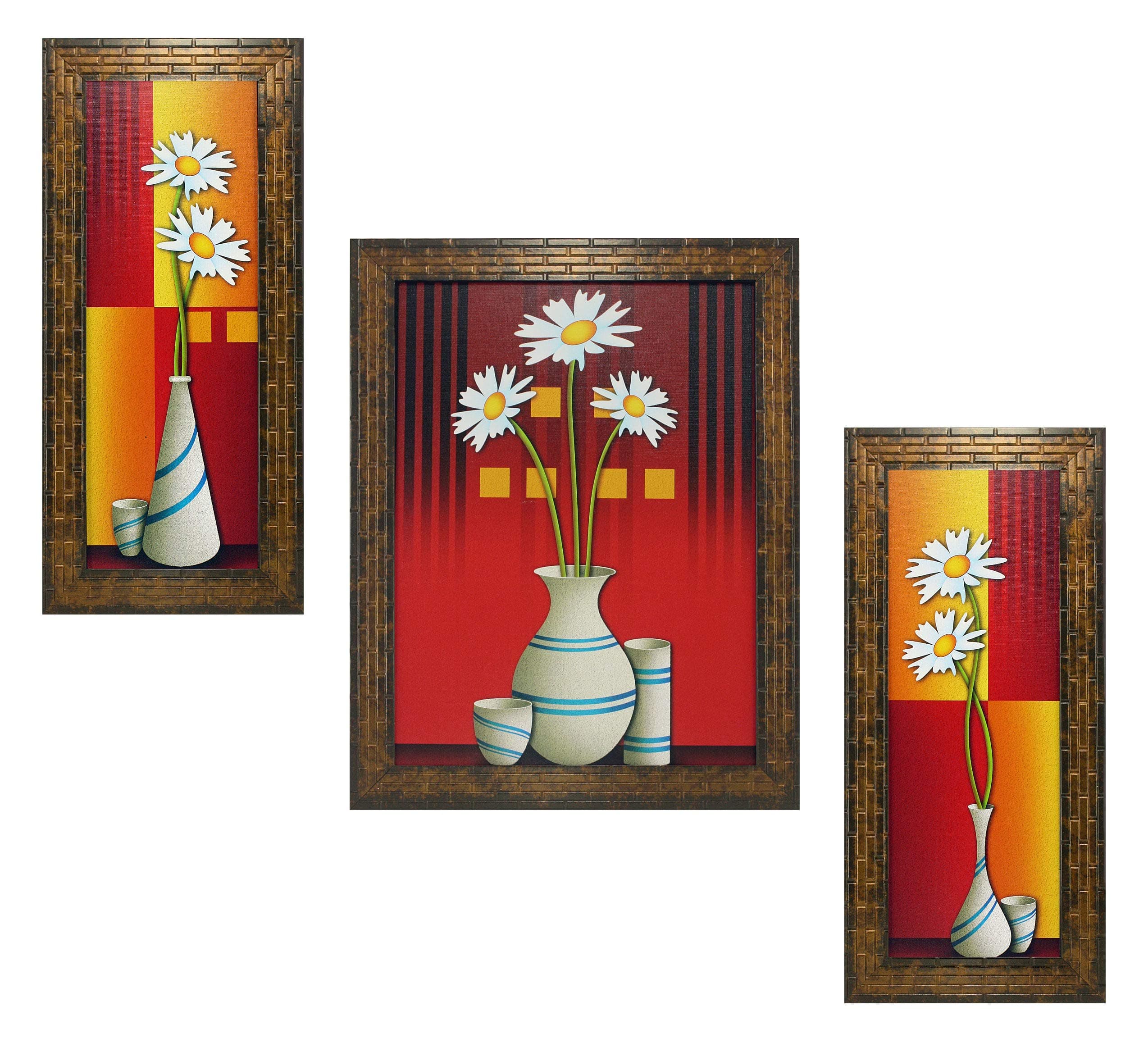 Indianara Set of 3 Floral Paintings (1680) Without Glass 5.2 X 12.5, 9.5 X 12.5, 5.2 X 12.5 INCH