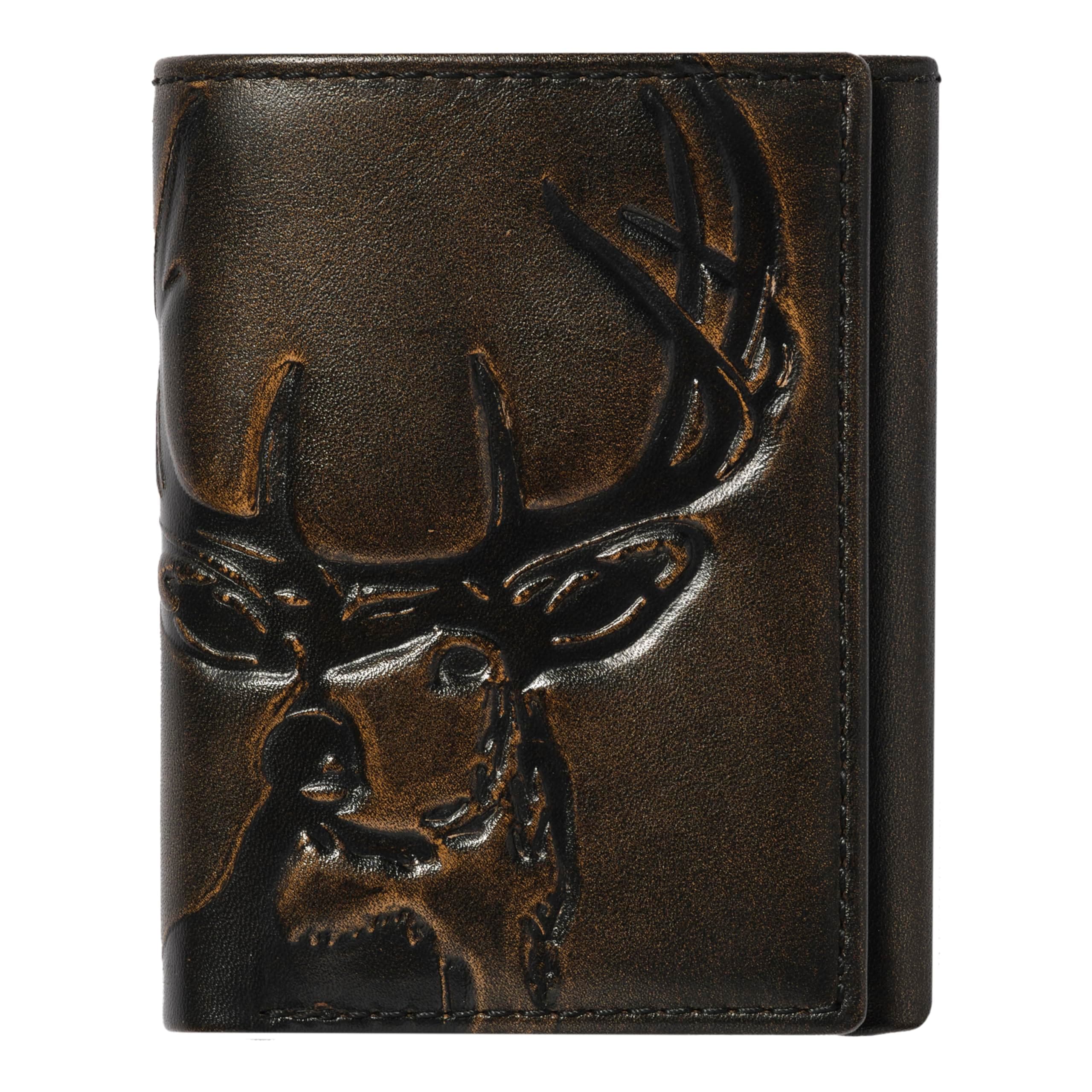 HOJ Co. DEER Trifold | Full Grain Leather With Hand Burnished Finish | Mens Trifold Wallet | Hunter Gift | Outdoors Wallet