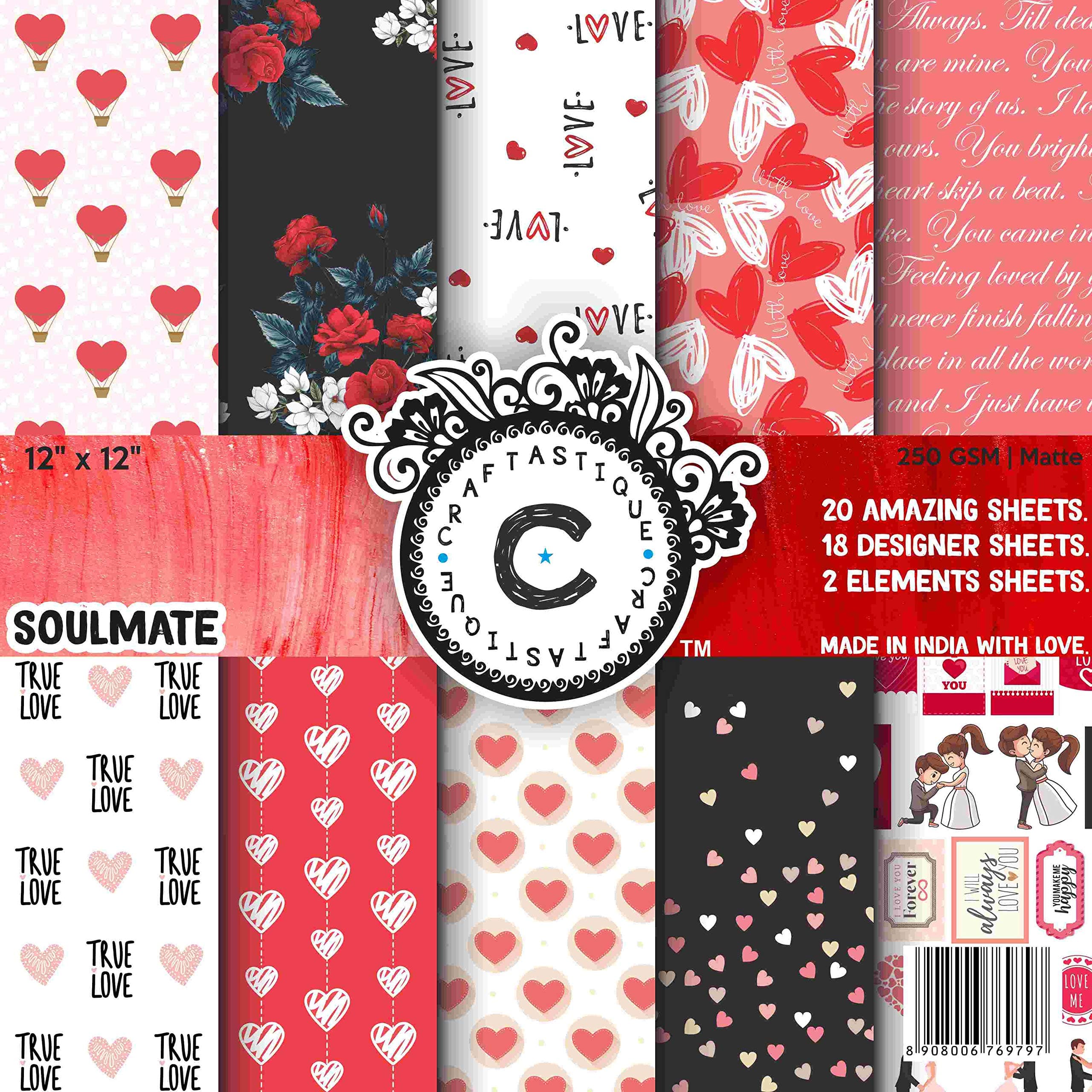 Craftastique 250 GSM Soulmate Scrapbooking 20 Sheets (12x12) | Decorative pattern paper for art and craft DIY Greeting card paper texture sheets scrapbook sheets