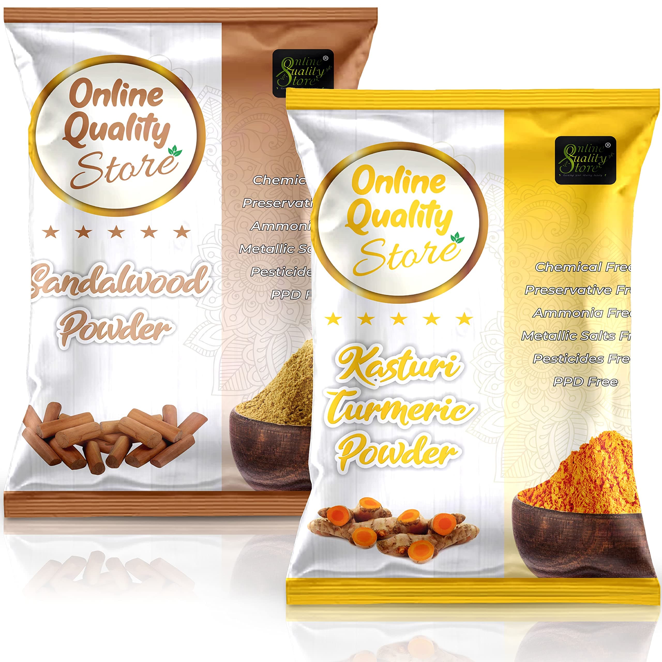 Online Quality Store Kasturi Turmeric Powder for Face + Natural Sandalwood | Haldi, Wild Turmeric, Manjal | Chandan for Skin (Pack of 2, 100g each, Total 200g)