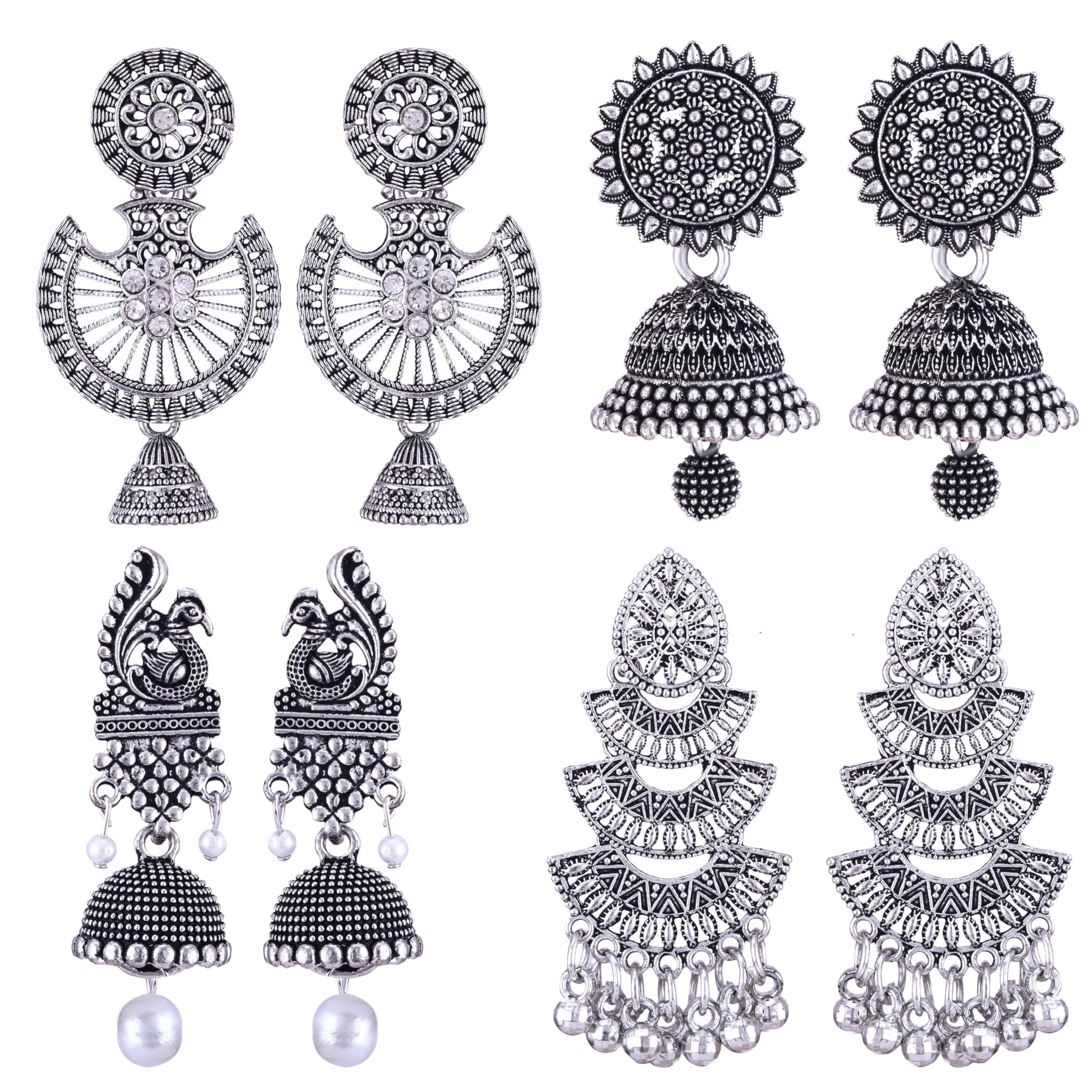 MEENAZ earrings for women fashion jhumka oxidised Silver Earrings for women Combo chandbali pearl chandbali stylish jhumkas traditional Earrings For girls South indian traditional Ear Rings -M134