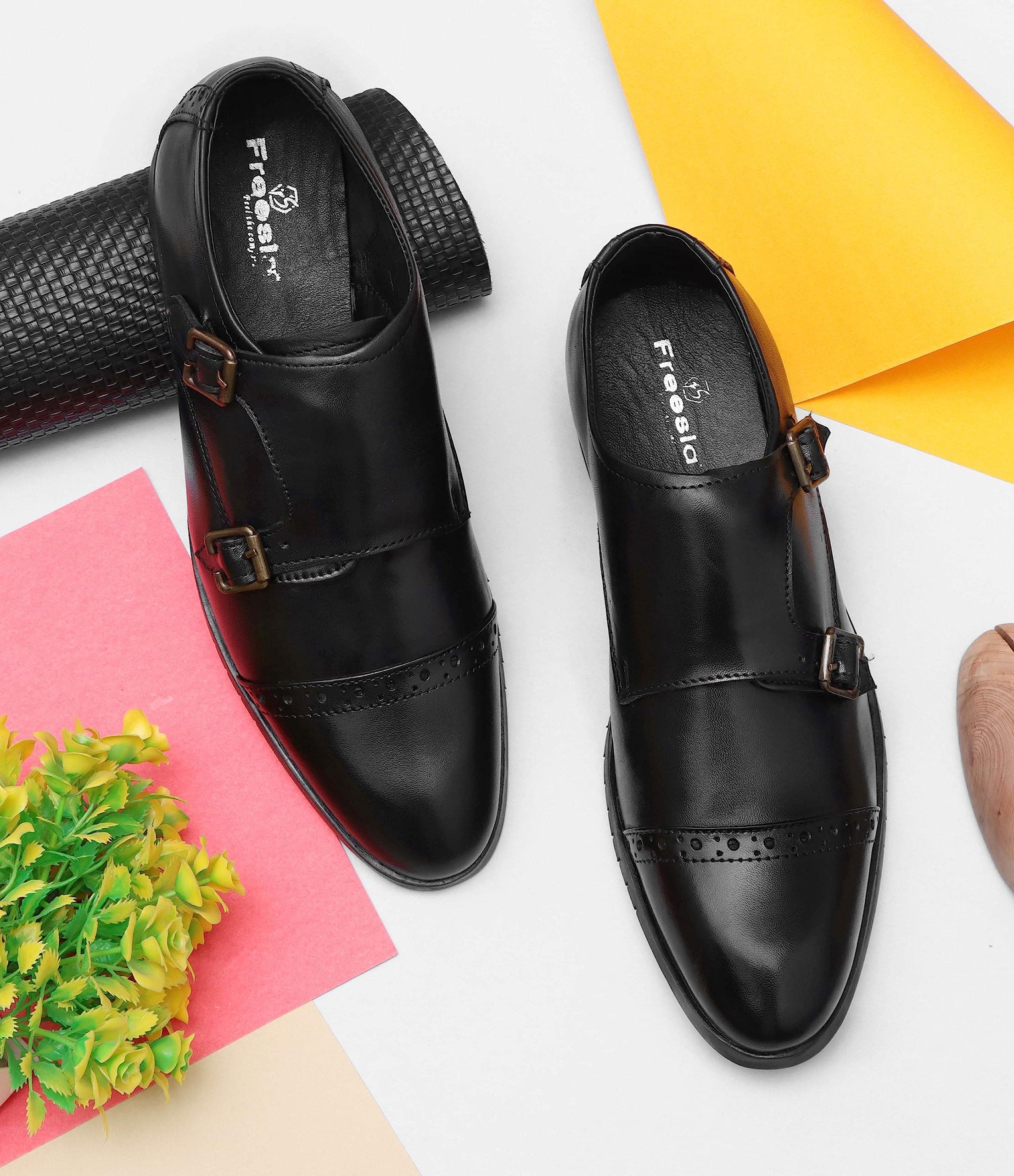 CLASSIC KICKS Men's Genuine Leather Monk Strap Buckle Formal Shoes