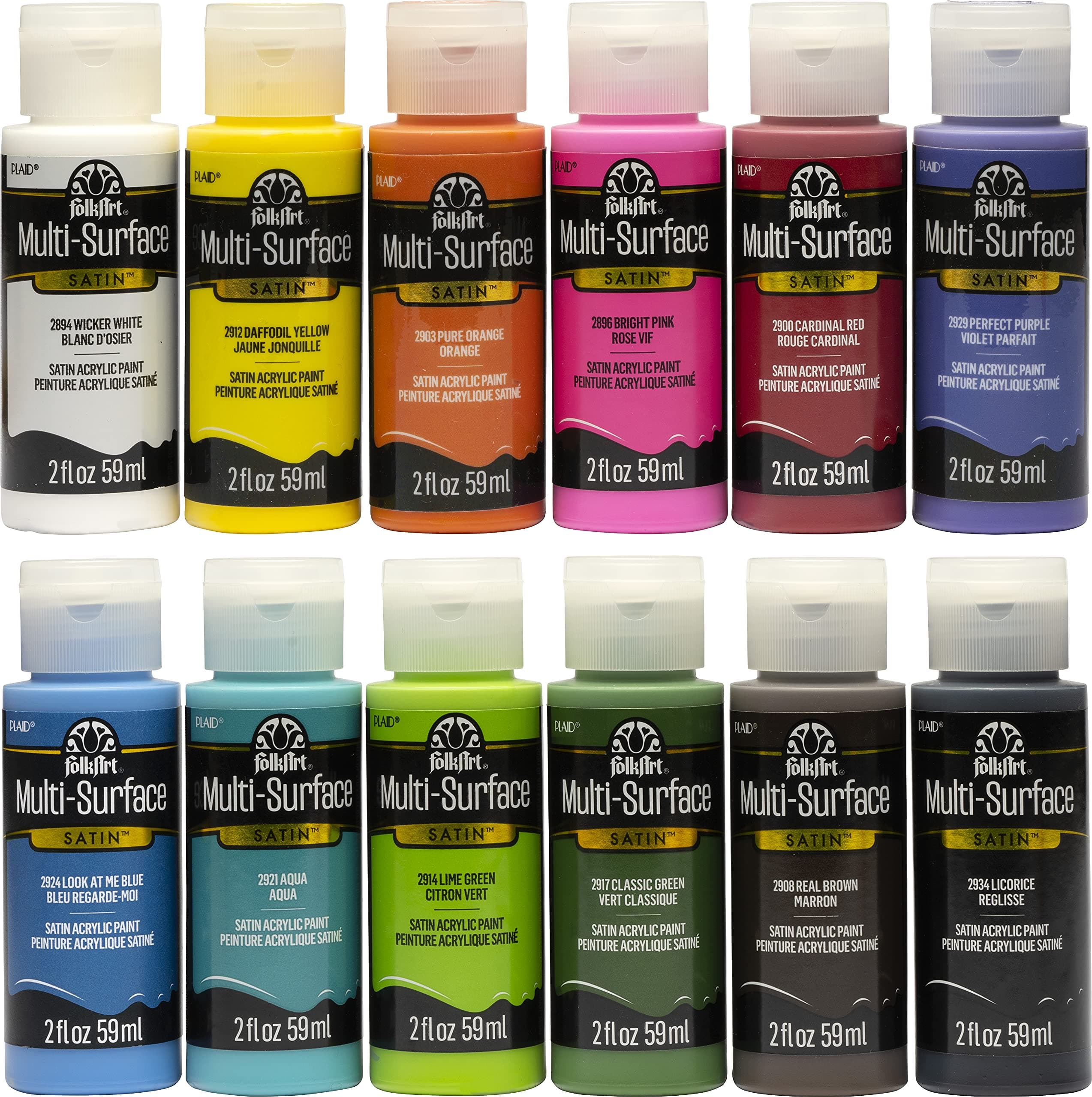 FolkArt Multi-Surface Paint Set (2 Ounce), PROMO830 No.1 (12-Pack)