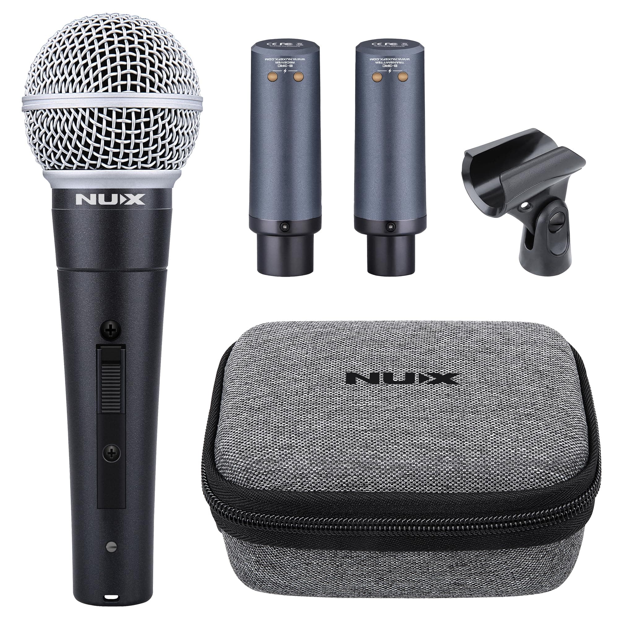 NUX B-3RC 2.4GHz Microphone Wireless System with Charging Case, Microphone Bundle, 24-bit/44.1kHz, Long Distance Transmission, Ultra-Low Latency, Long Lasting Battery, Auto Pairing