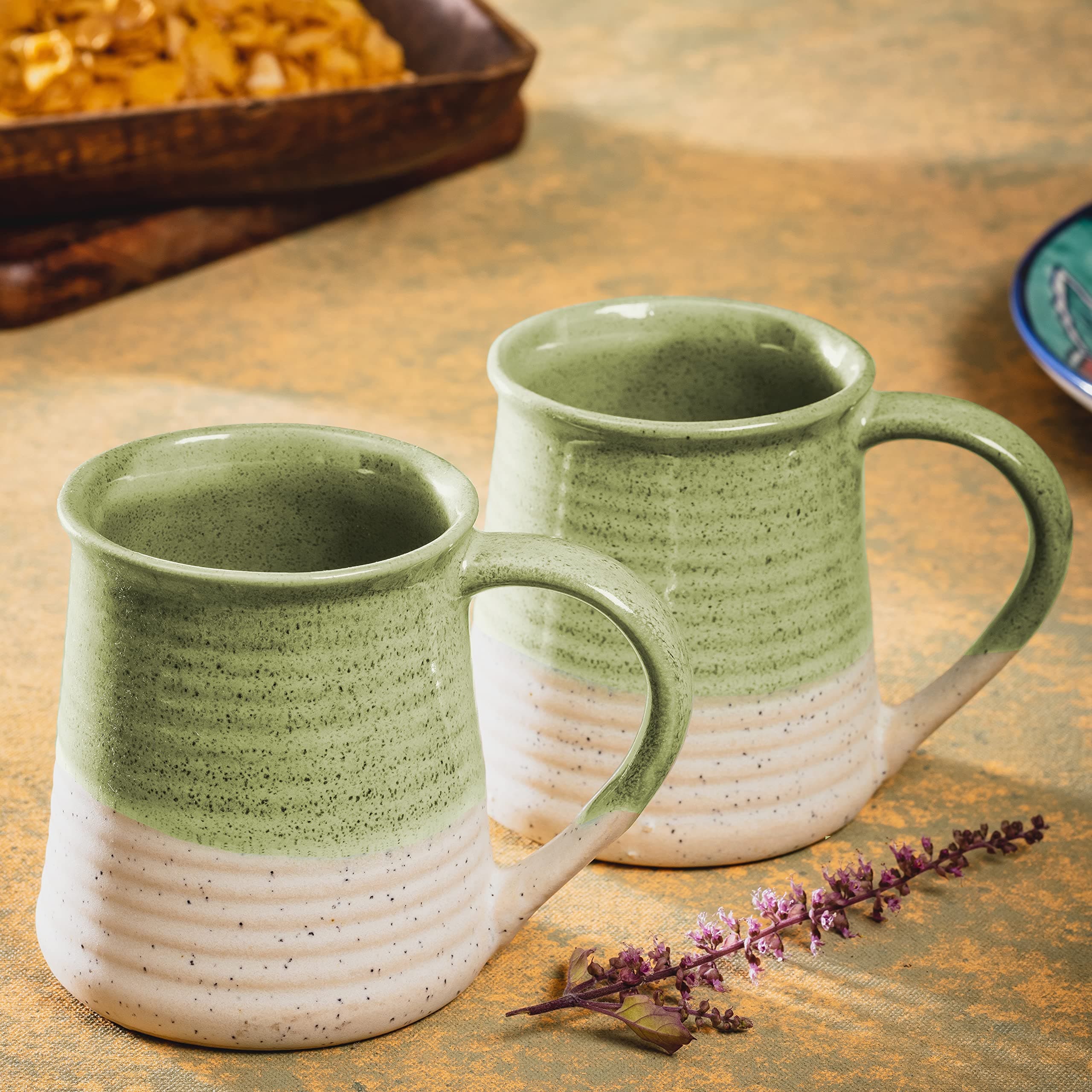 HS HINDUSTANI SAUDAGAR Bamboo Bliss Coffee Mug Set of 2 (320ML Each) Microwave Safe Coffee Mugs Ceramic Milk Mug Ceramic Tea Mug Set Handmade Cup Best for Gift.
