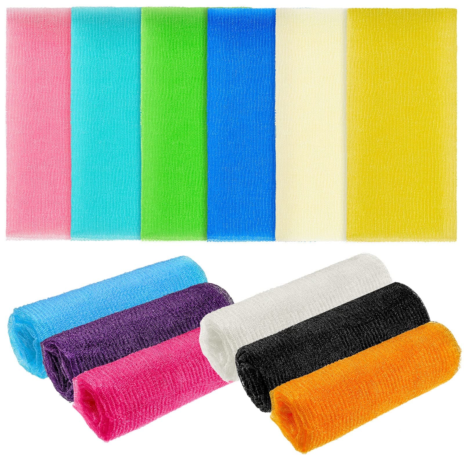 12 Pieces of 11.8 x 35 Inch Korean Style Exfoliating Bath Towels Japanese Style Bath Towels for Back and Body Use Exfoliating Bath Towel to Remove Dry and Dead Skin Cells, Clean Pores and More, Reused