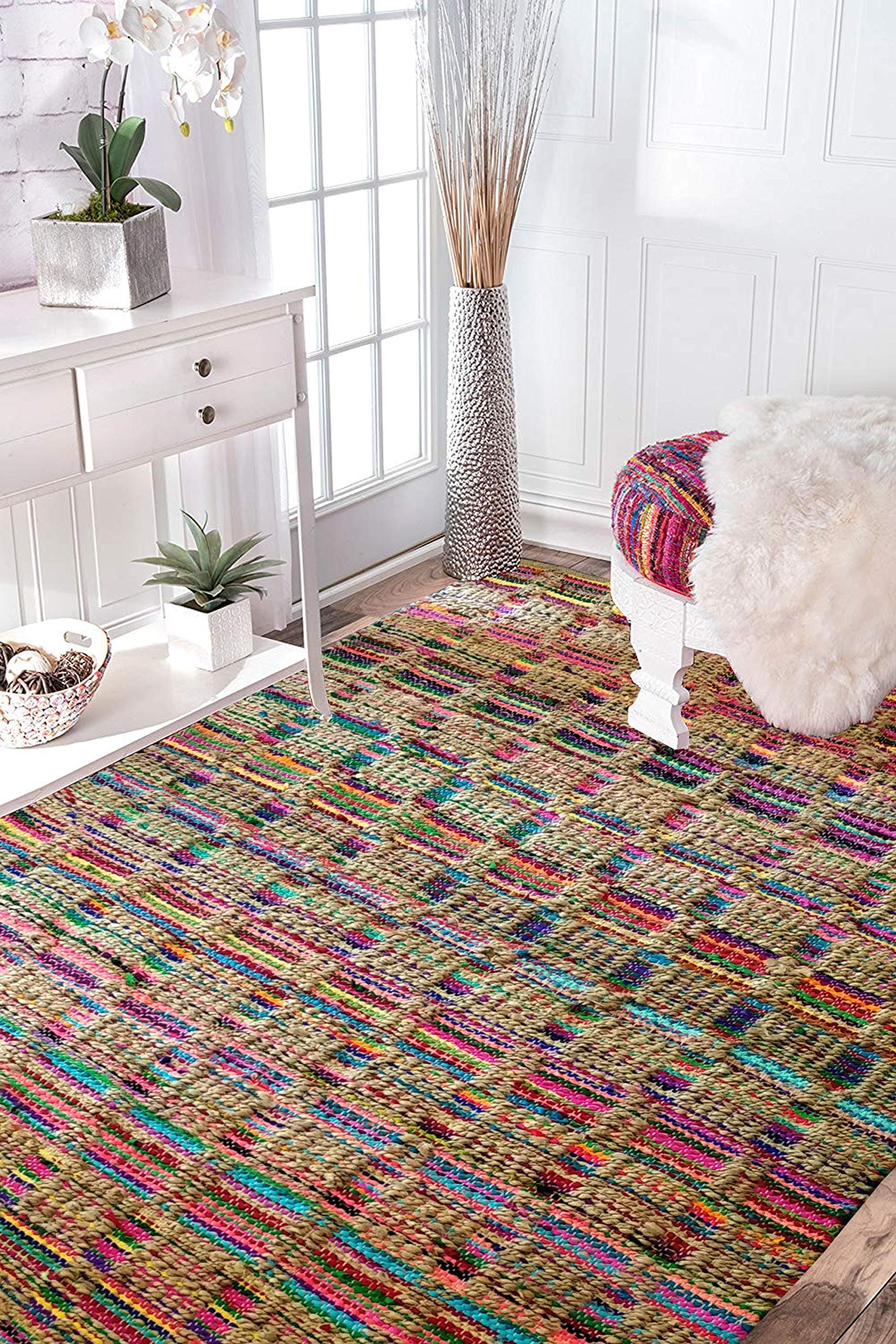 Placoot Fernish Decor Striped Carpet (Multicolour, Jute, Cotton, 3x5 ft)