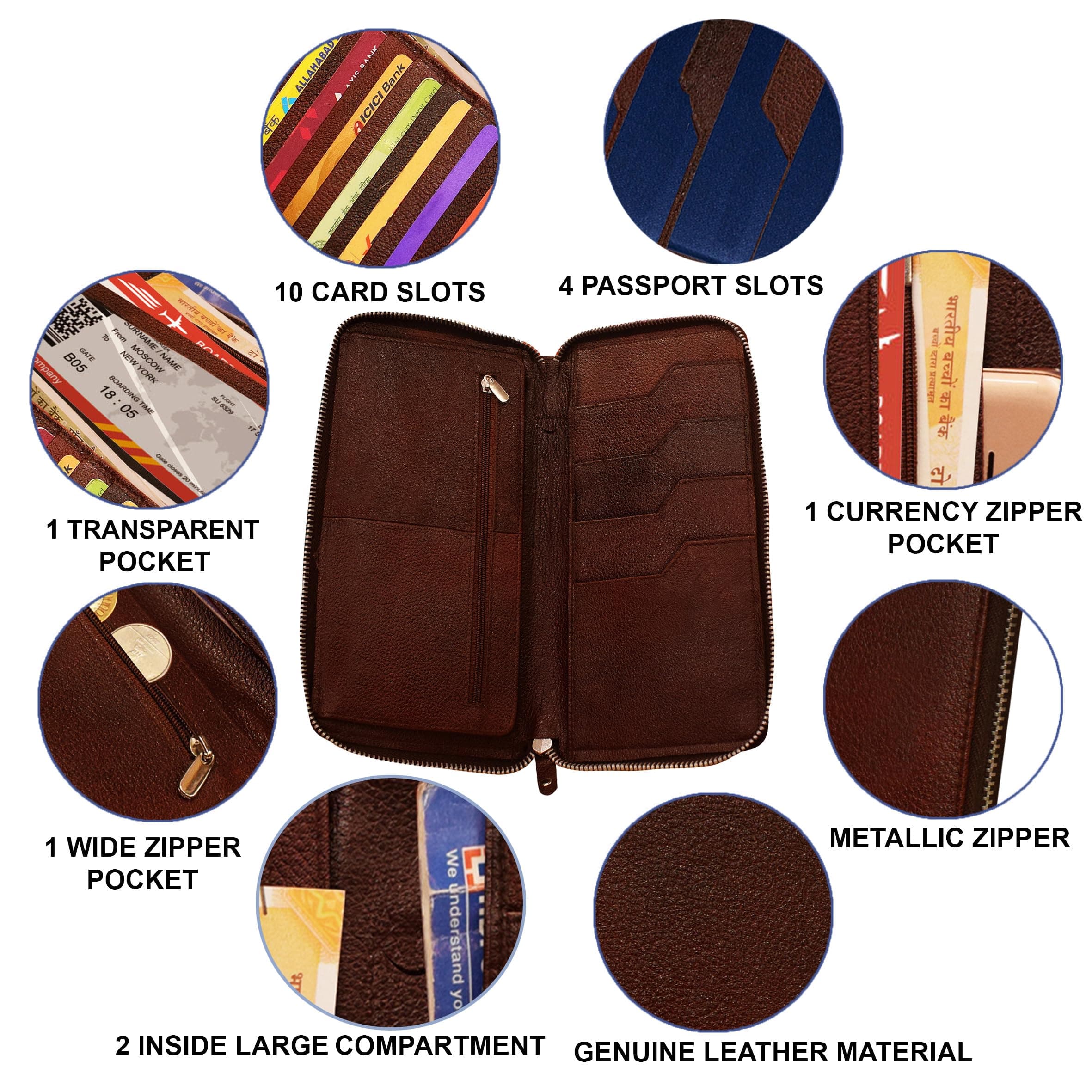 ABYS Genuine Leather RFID Protected Passport Holder||Card Holder||Debit Card Holder||Card Case with Metallic Zip Closure for Men & Women