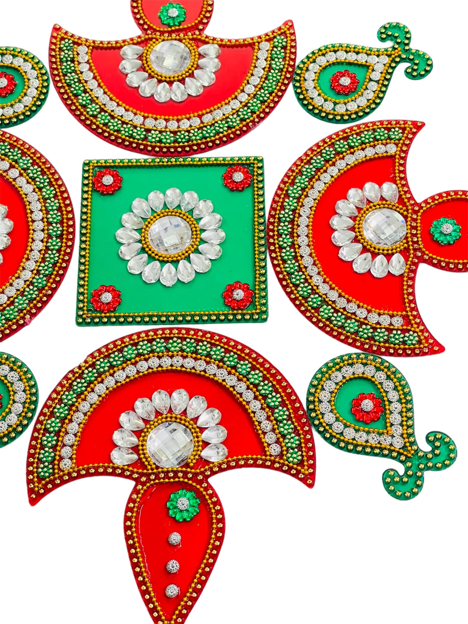 Krisah Acrylic Rangoli Multicolour Handicraft Jewel Stone Decorations for Festivals Pooja Home Wedding Decor