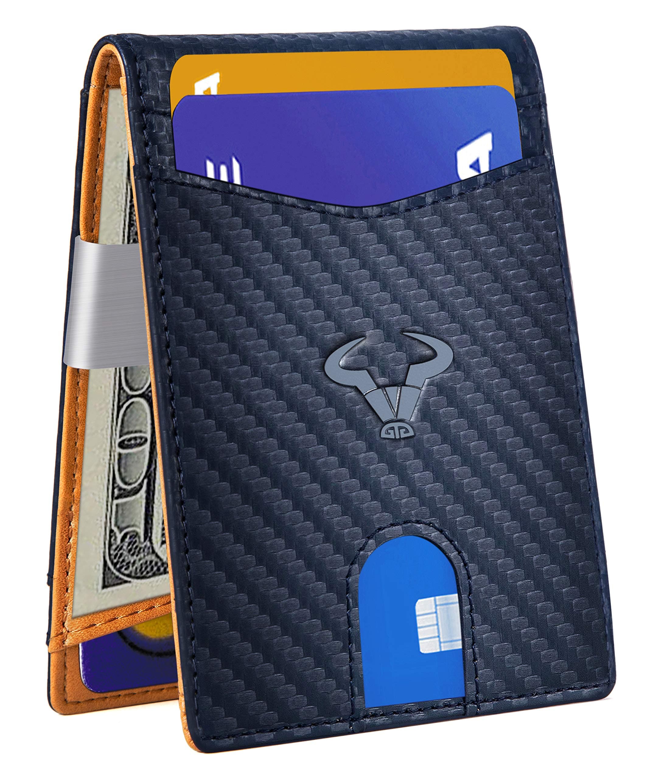 Slim Wallet Men,BULLIANT Leather Wallet Front Pocket Card Holders for Men 3"X4.3",11Cards+Money Clip+Coin Pocket