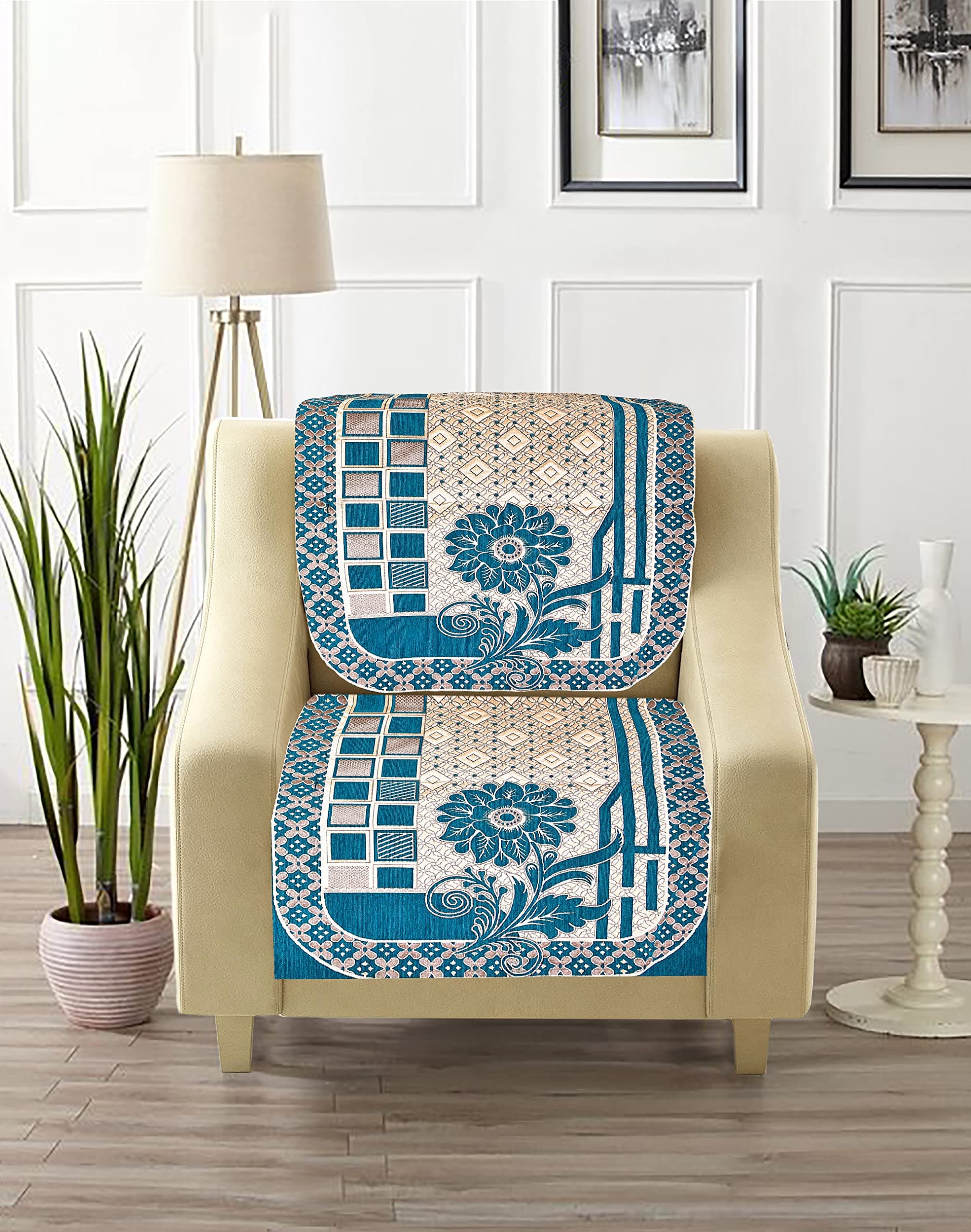 Dazzling DECOR Sofa Protector Covers with Slip and Back Covers - Trendy Design Printed Velvet Full Sofa Slip Covers 5 Seater for Sofa and Couch - 3+2 Seater Latest Style Sofa Cover Set, 1551_Coffee