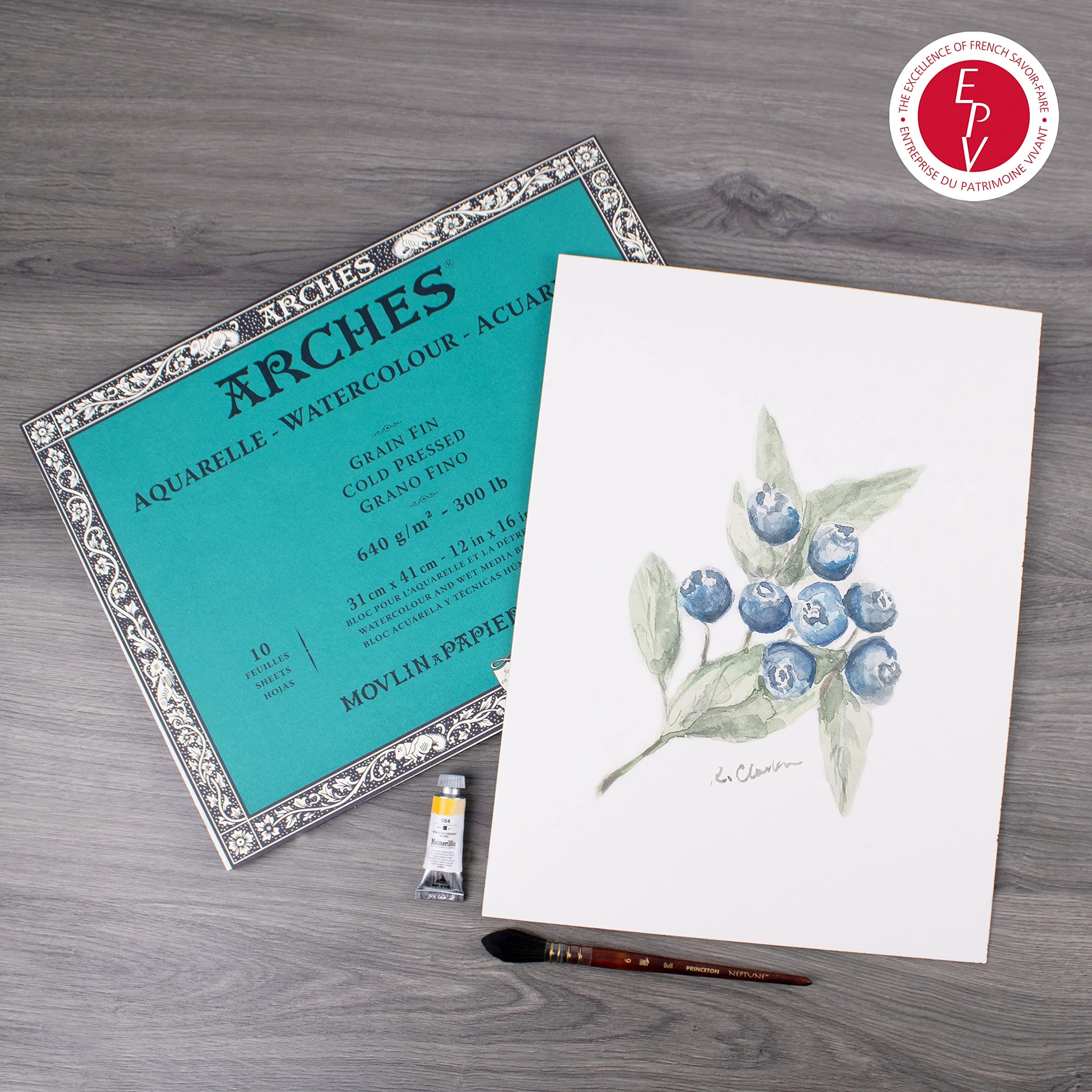 Arches 31x41cm Natural White Cold Pressed 640 GSM Watercolour Paper, Glued on 4 Sides (Block of 10 Sheets)