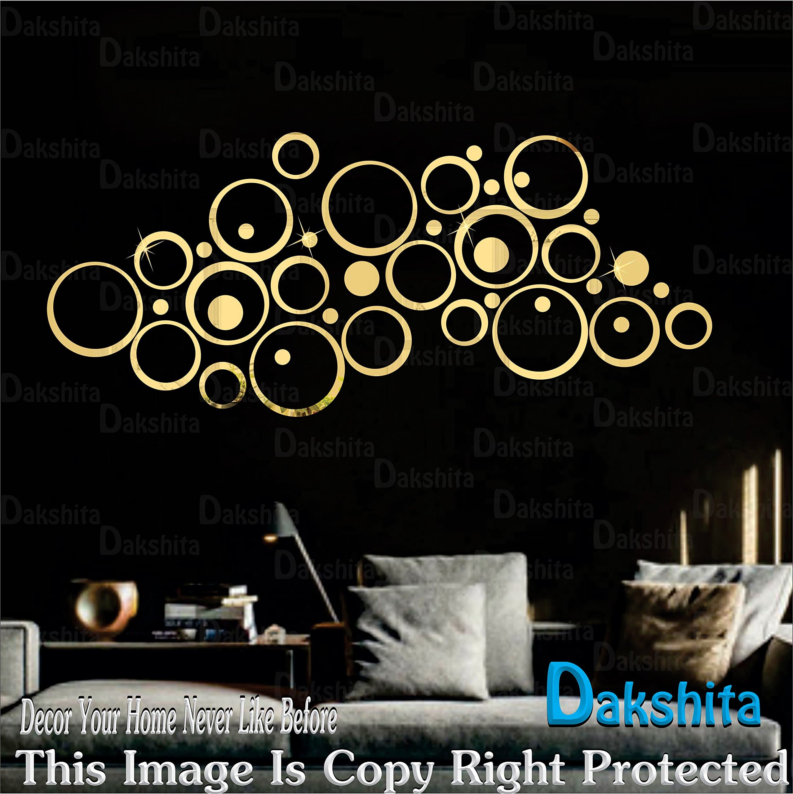 Wall1ders Acrylic 40 Rings Mirror Wall Stickers (Golden) Mirror Stickers for Wall.