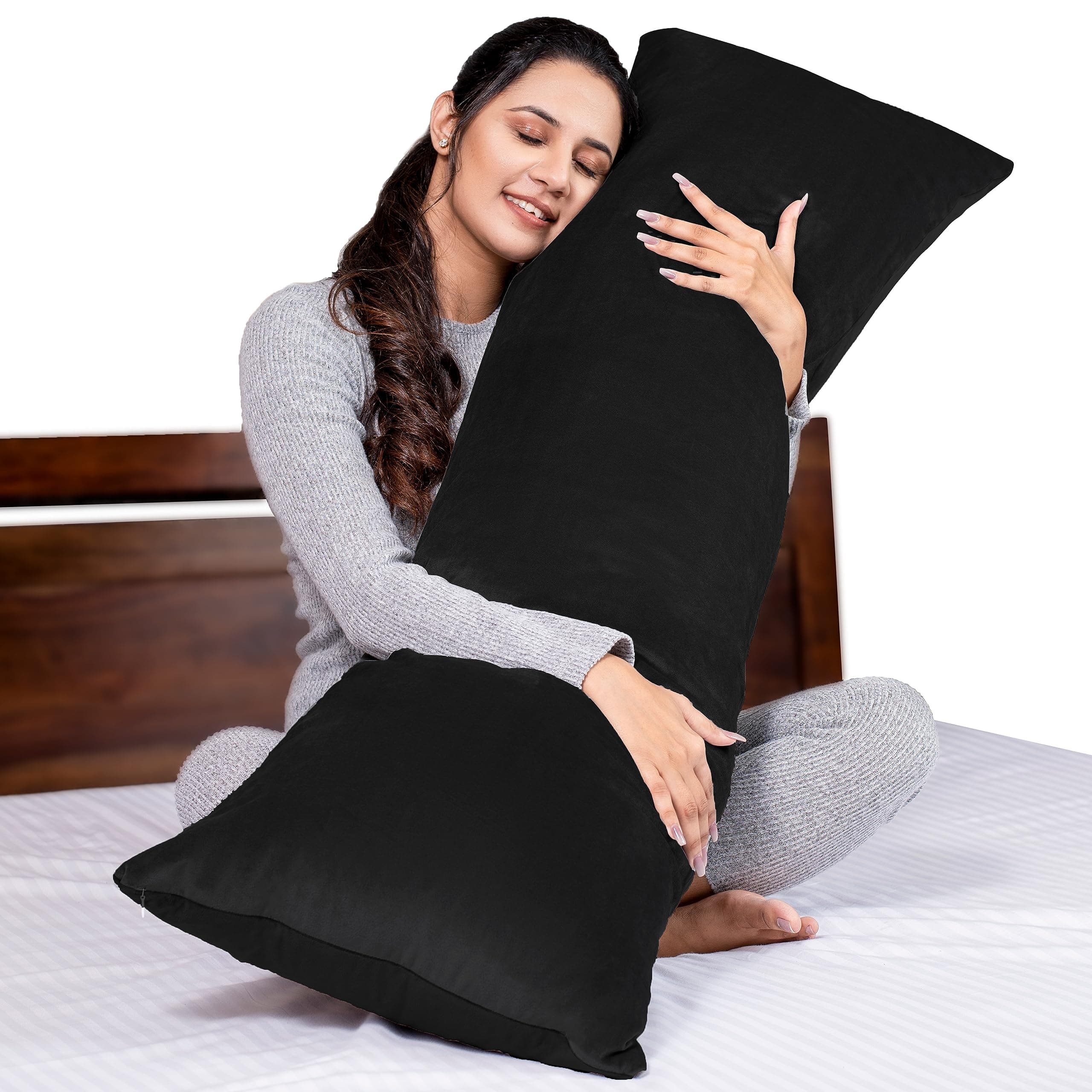 MY ARMOR Microfibre Body Side Pillow for Sleeping for Pregnancy, 53"x16" Inches, Long Cuddle Pillow for Hugging, Relaxing, Washable, Premium Velvet Outer Cover with Zip (Purple)