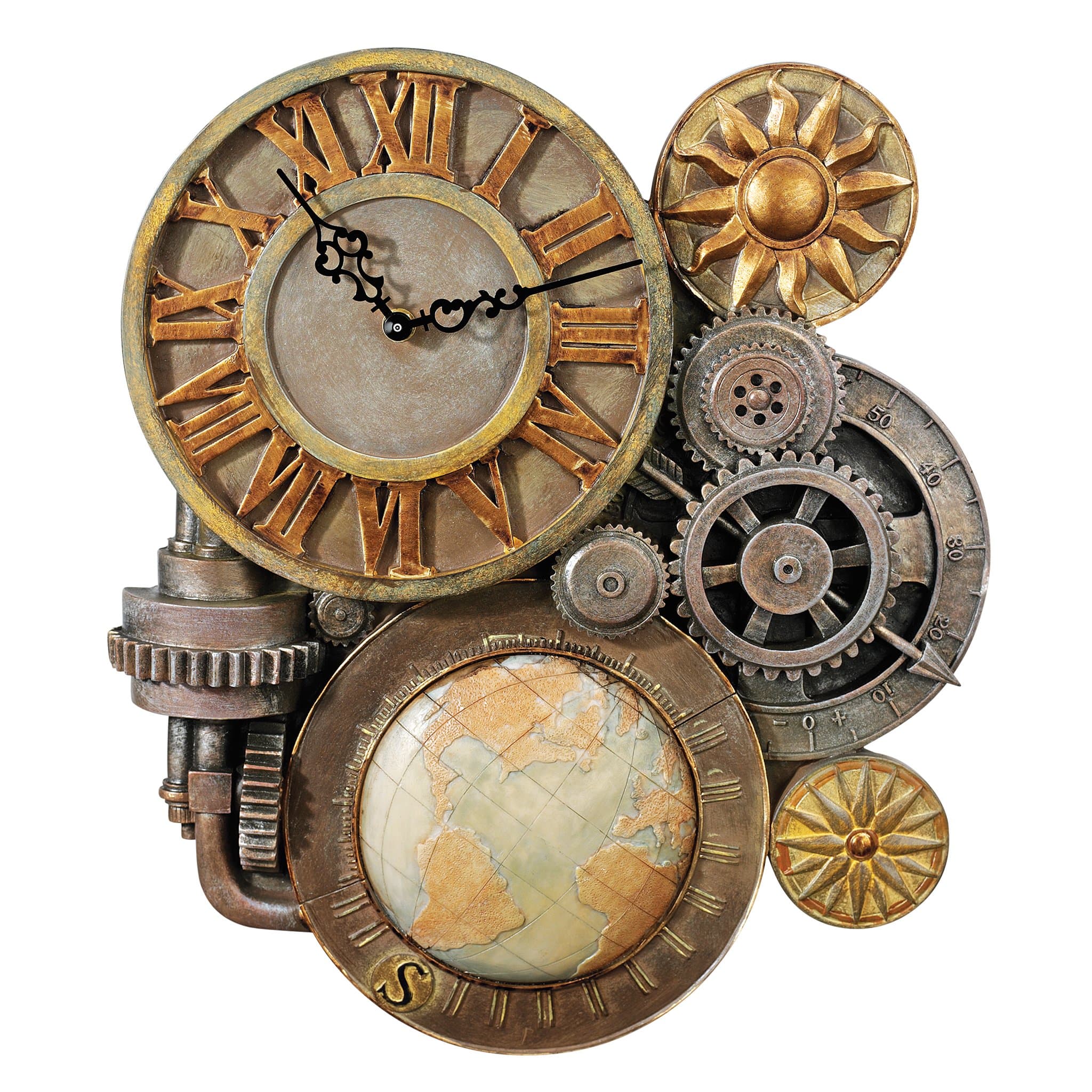 Design Toscano Polyresin Gears of Time Steampunk Wall Clock Sculpture, (Medium, 17 Inch, Multicolour)