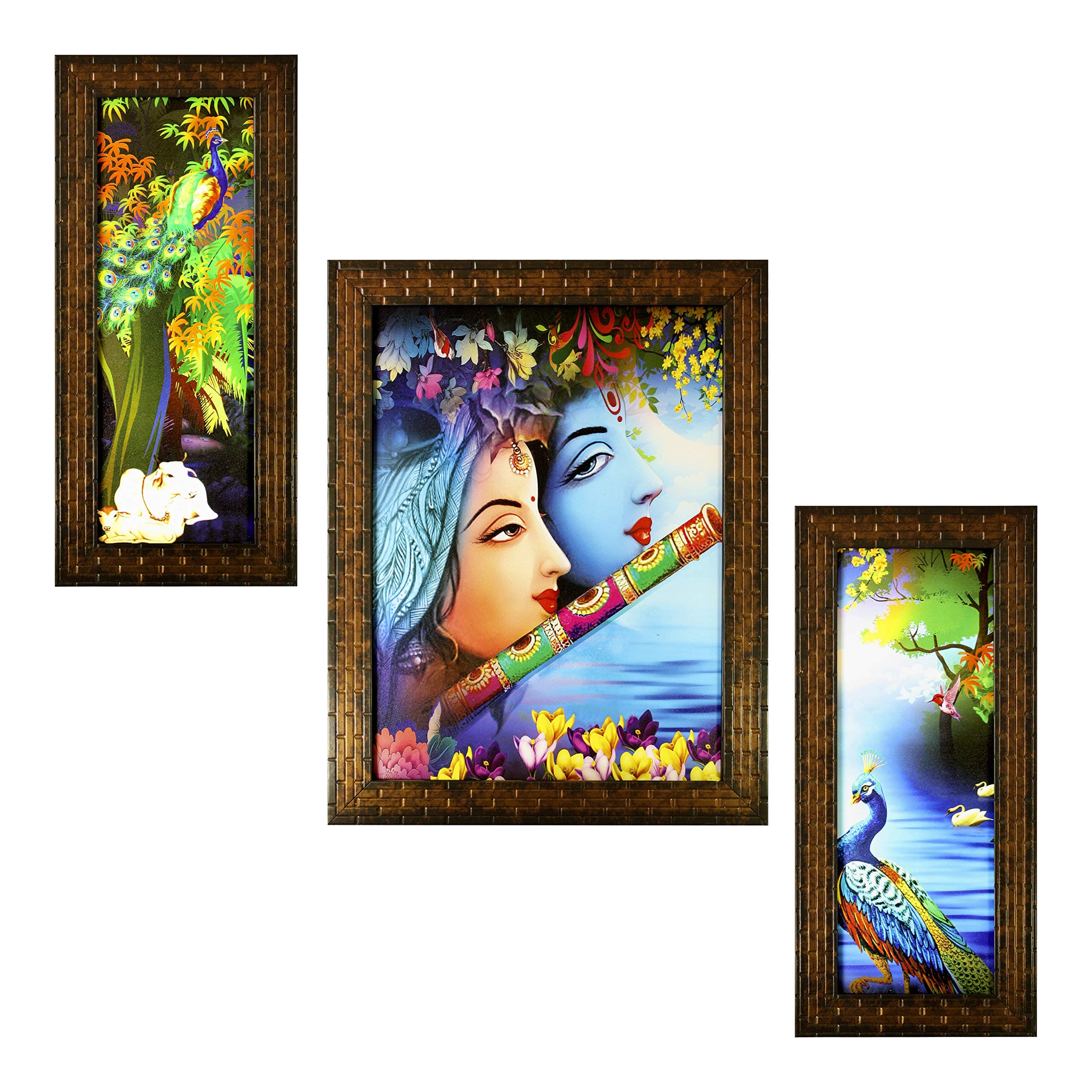 Indianara 3 PC Set of Radha Krishna Paintings (1499) Without Glass