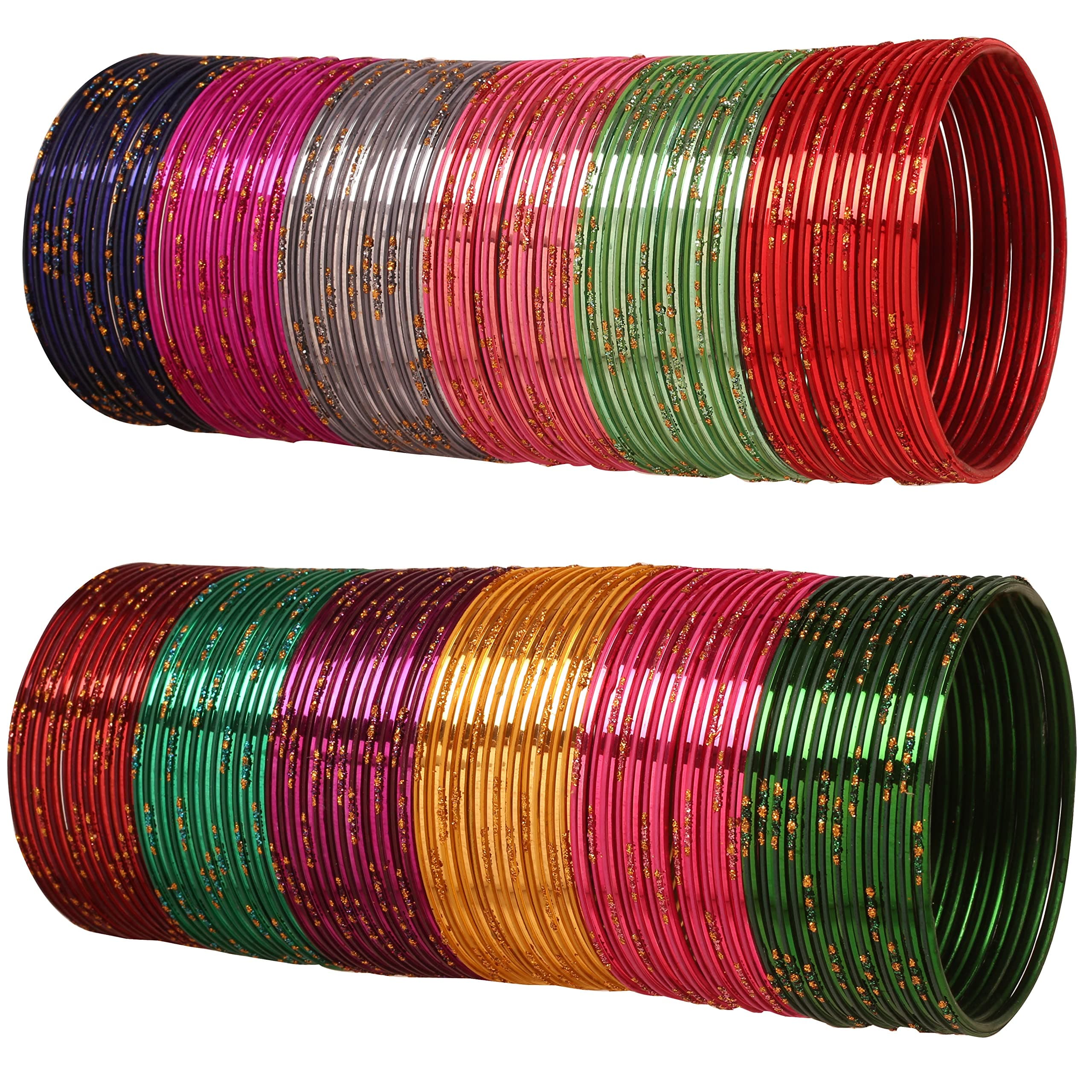 Touchstone Indian Bollywood Metallic Colorful Bangle Collection Magical 12 Vibrant Textured Colors Golden Glitters Designer Jewelry Bracelets Bangle. Set of 144 for Women.