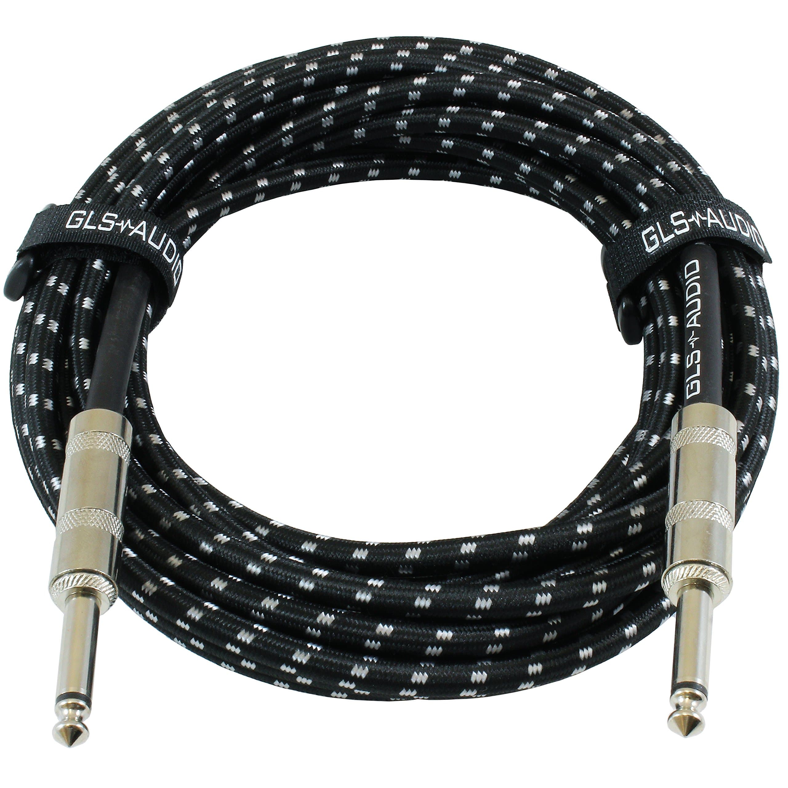 GLS Audio 20 Foot Guitar Instrument Cable - 1/4-Inch TS to 1/4-Inch TS 20 FT Black Gray Tweed Cloth Jacket - 20 Feet Pro Guitar Cord 20 Phono 6.3mm Cord - SINGLE