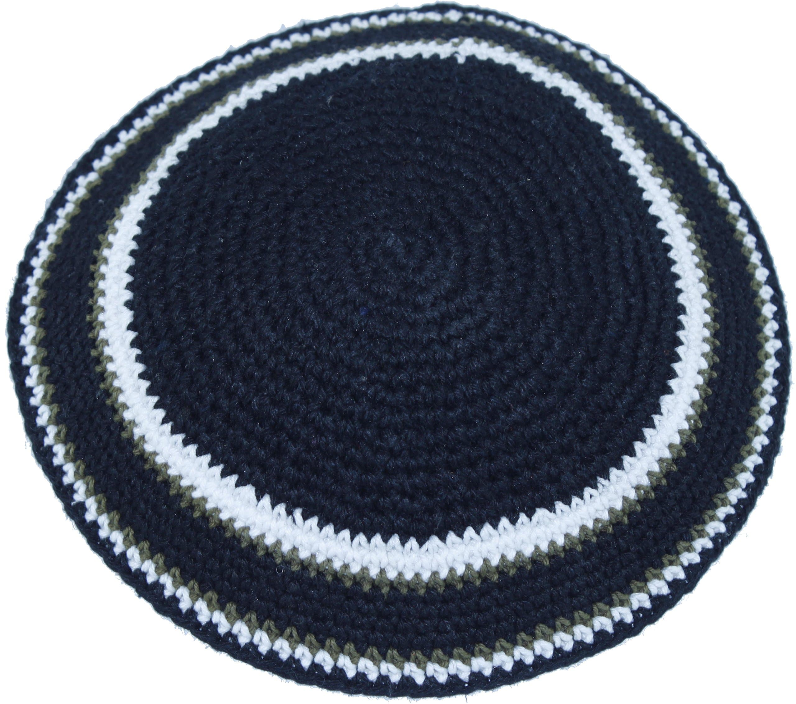 Holy Land Market Black/White 17cm DMC 100% Knitted Cotton Kippah Torah Chabad Yarmulke Jewish