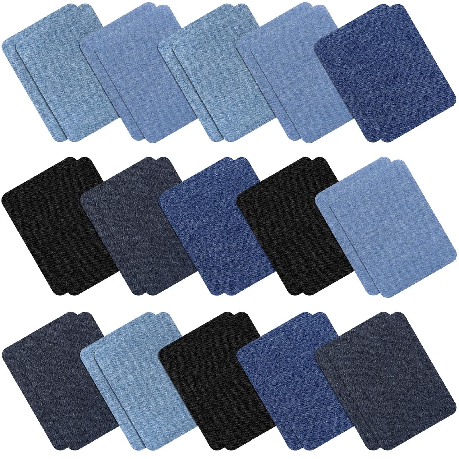 30 Pieces Iron on Fabric Patches Denim Jean Repair Patches Clothing Repair Patch Kit for Jacket Jean Clothes (Color Set 2)