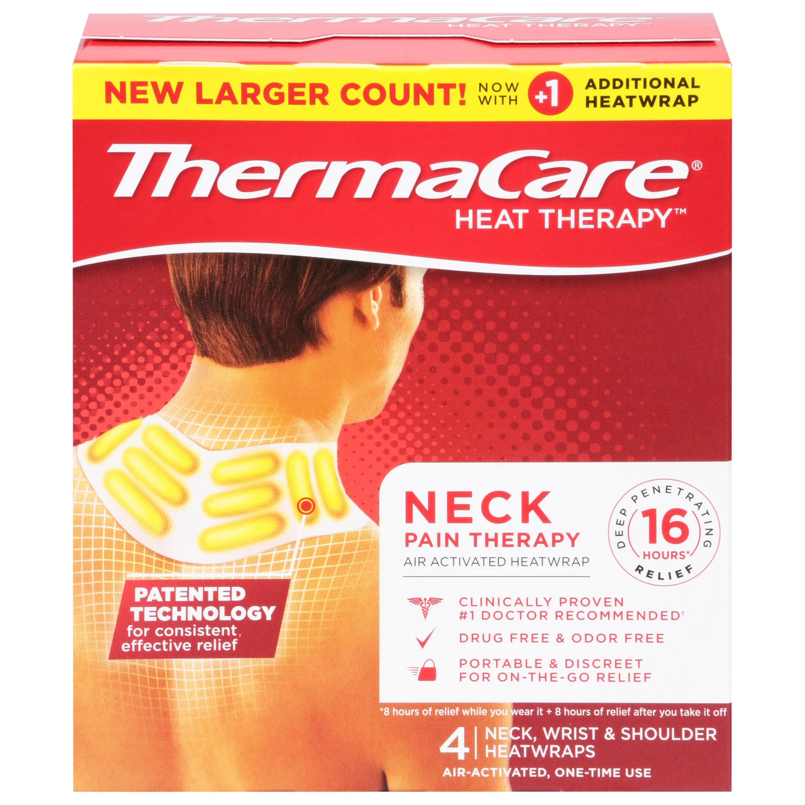 ThermaCare Neck Pain Therapy, Shoulder, and Wrist Pain Relief Patches, Heat Wraps, 4 Count