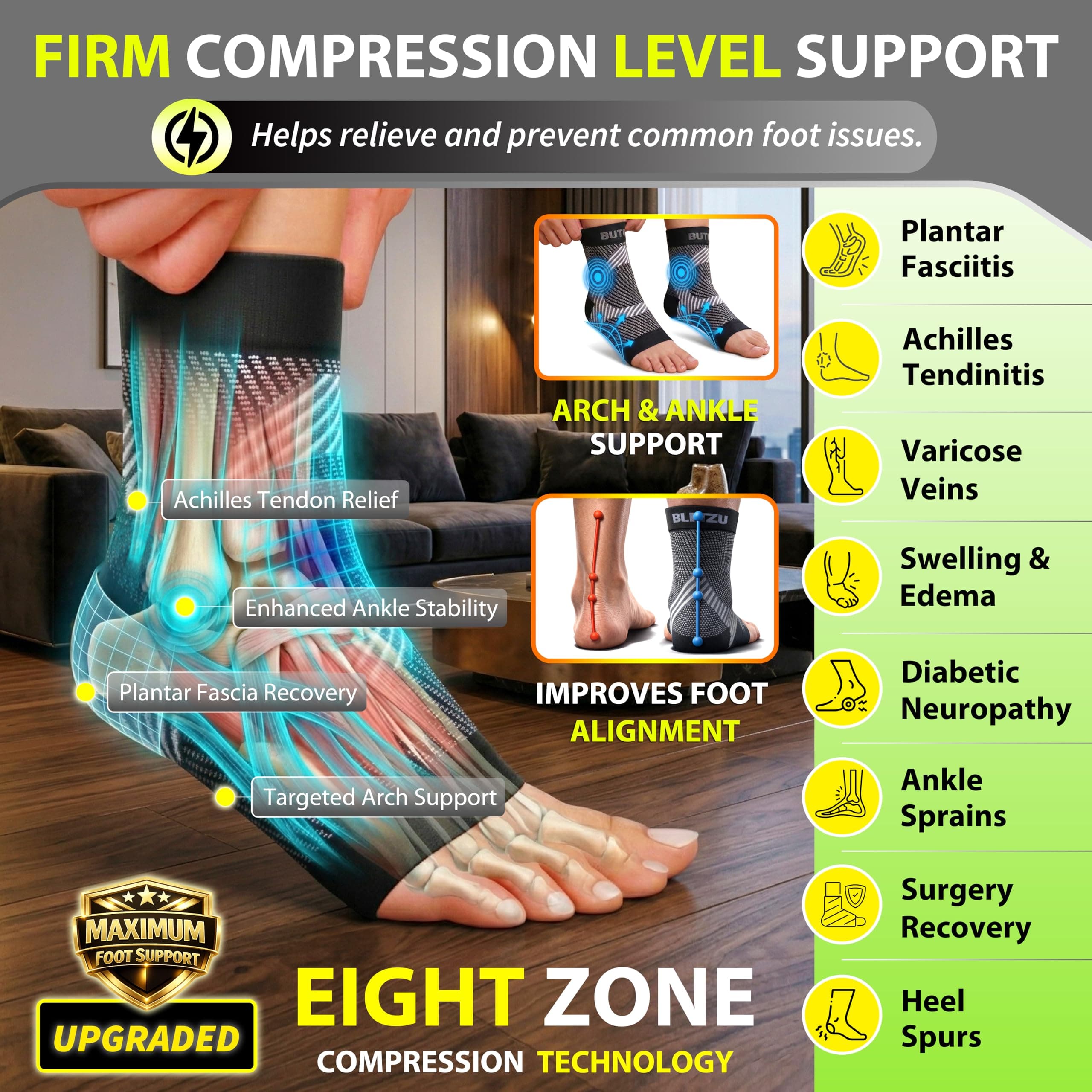 BLITZU Plantar Fasciitis Socks with Arch Support, Foot Care Compression Sleeve, Eases Swelling & Heel Spurs, Ankle Brace Support, Relieve Pain Fast Nude L-XL