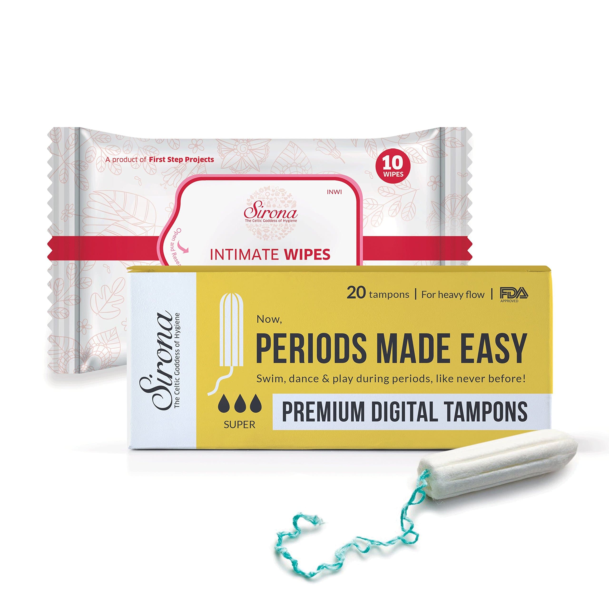 Sirona Combo of 2 Heavy Flow Digital Tampon & Intimate Wet Wipes