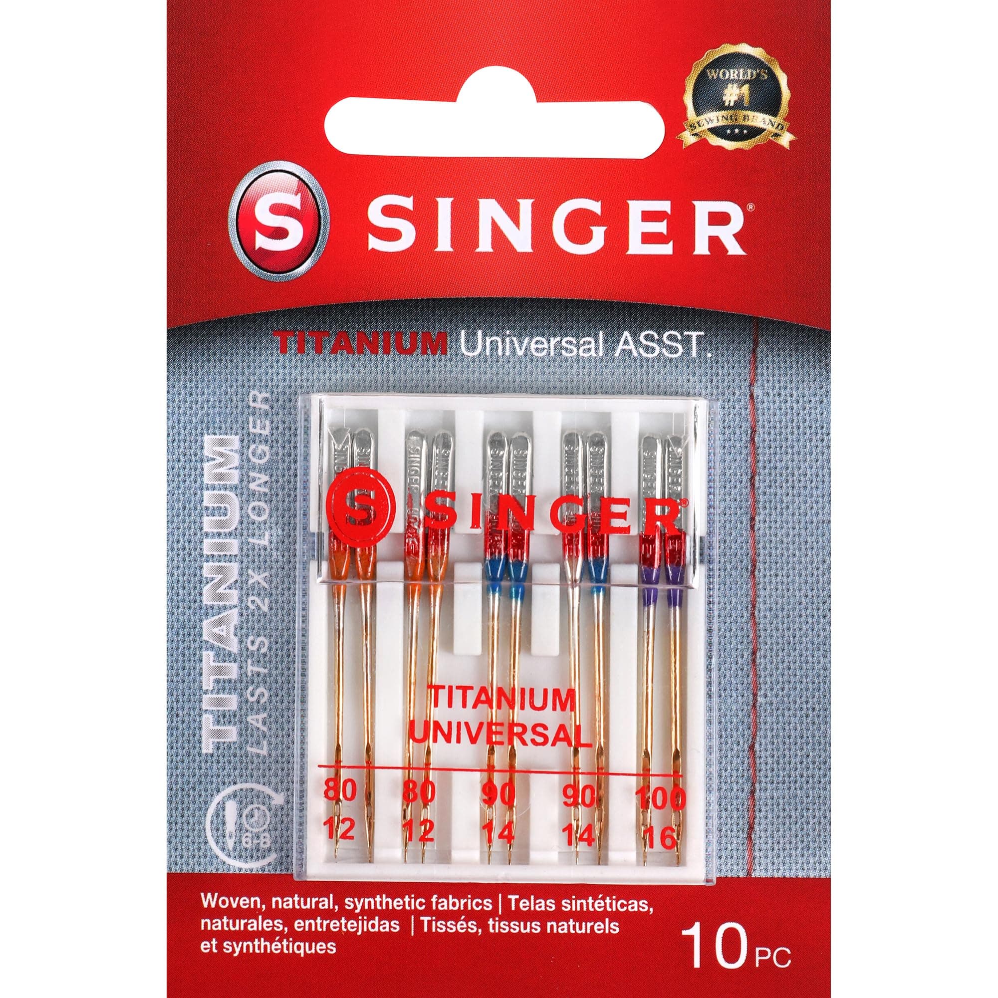 Singer Titanium Universal Regular Point Machine Needles, Sizes 11/80 (4), 14/90 (4) and 16/100 (2)