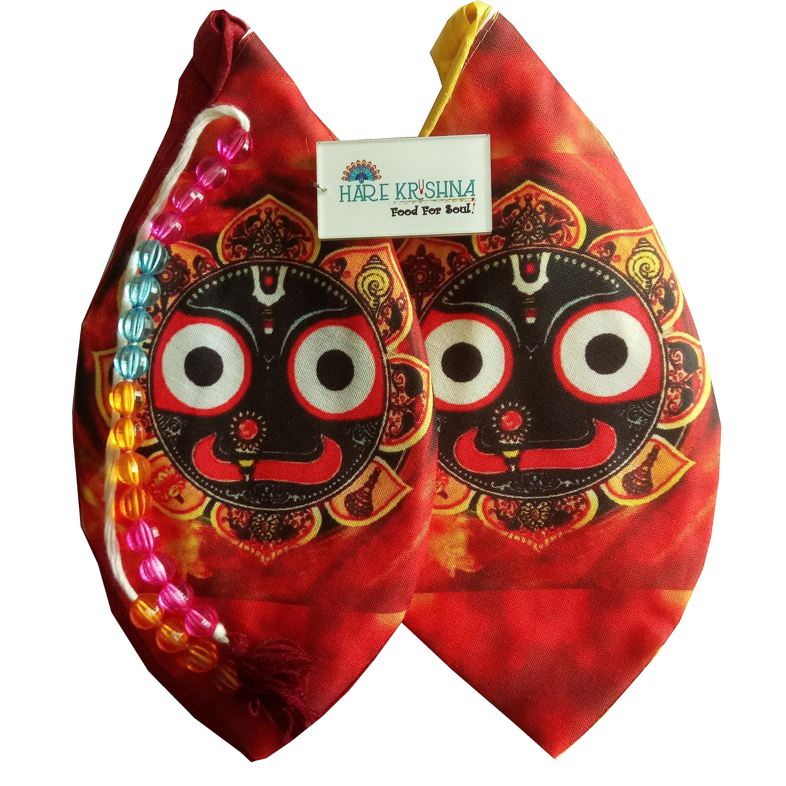 Hare Krishna Food For Soul Jagannath ji Printed jap mala Bag with sakshi mala & keycahin/gomukhi japa mala Bag/Chanting Bag/japa Bag/jaap mala Bag for Daily Chanting/japa mala Bag (Combo)