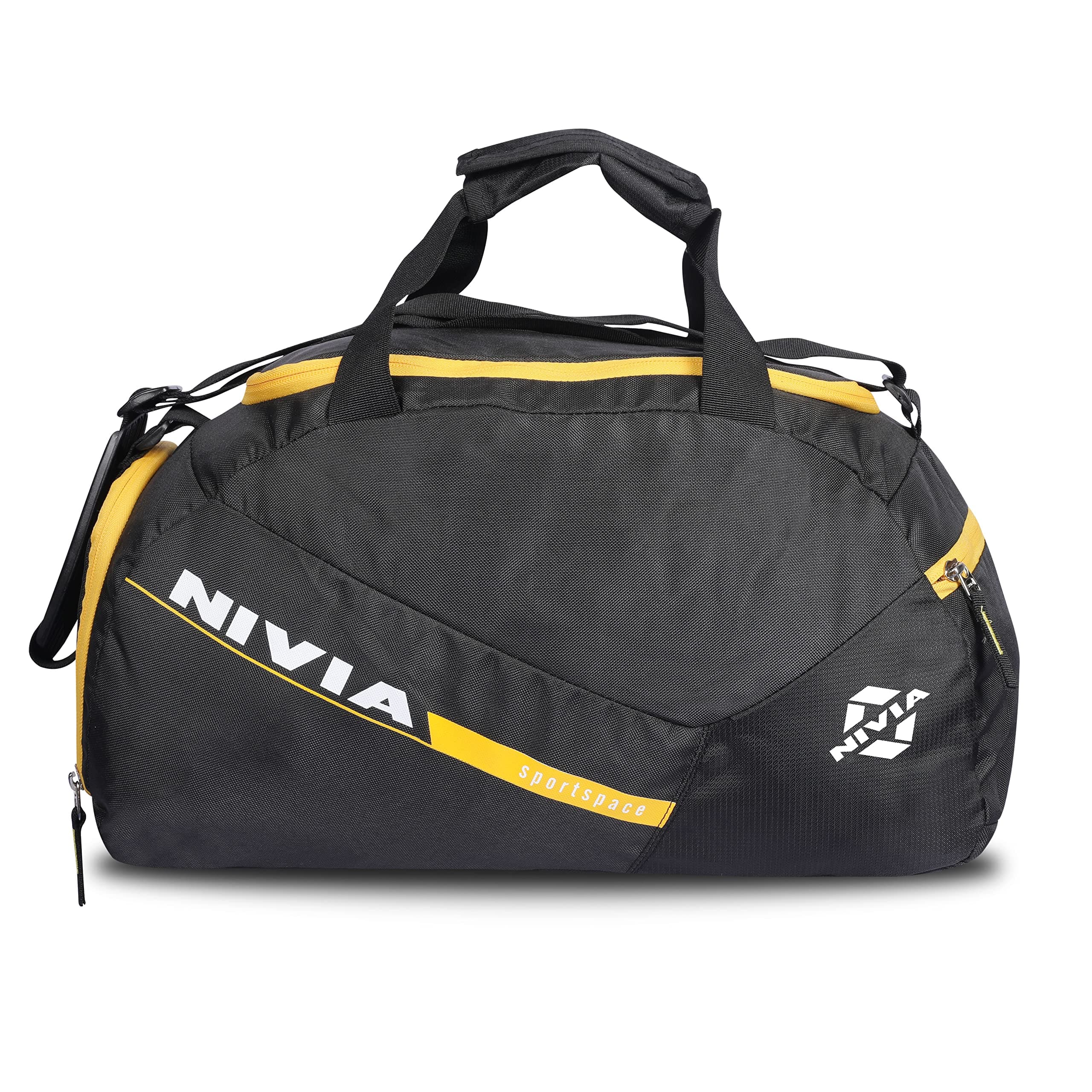 Nivia Sports Space Polyester Gym Bag with Shoes Compartment,Adjustable Shoulder Bag for Men, Duffle Gym Bags for Men,Duffle Bags Travel (Black, Yellow),Capacity-18 litres