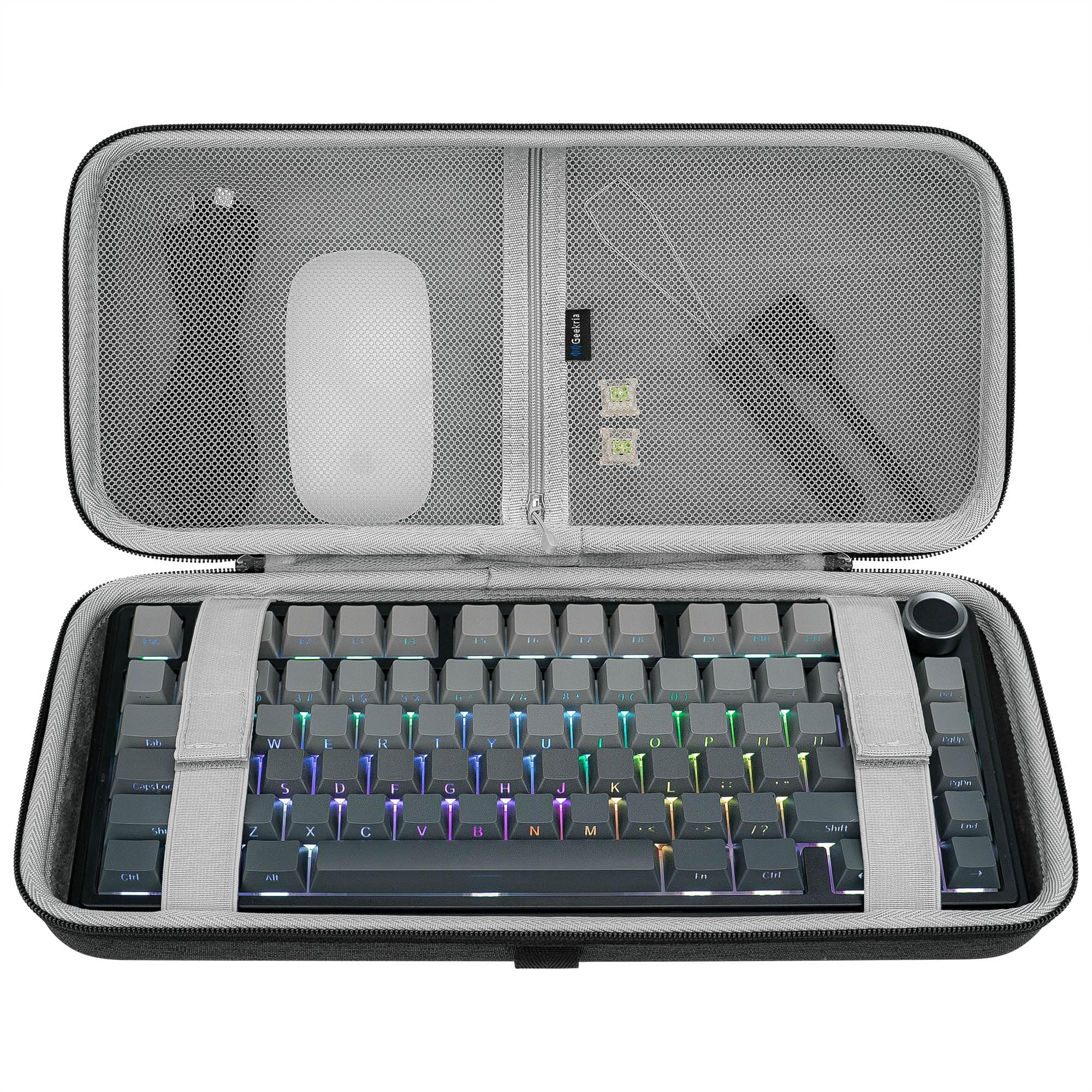 GEEKRIA 75% 84-Key Gaming Keyboard Case, Hard Shell Travel Carrying Bag, Compatible with Keychron K2 / K2 HE, Logitech POP Keys/MX Mechanical Mini, Aula F75 Pro / F75 75% (Extra Space)