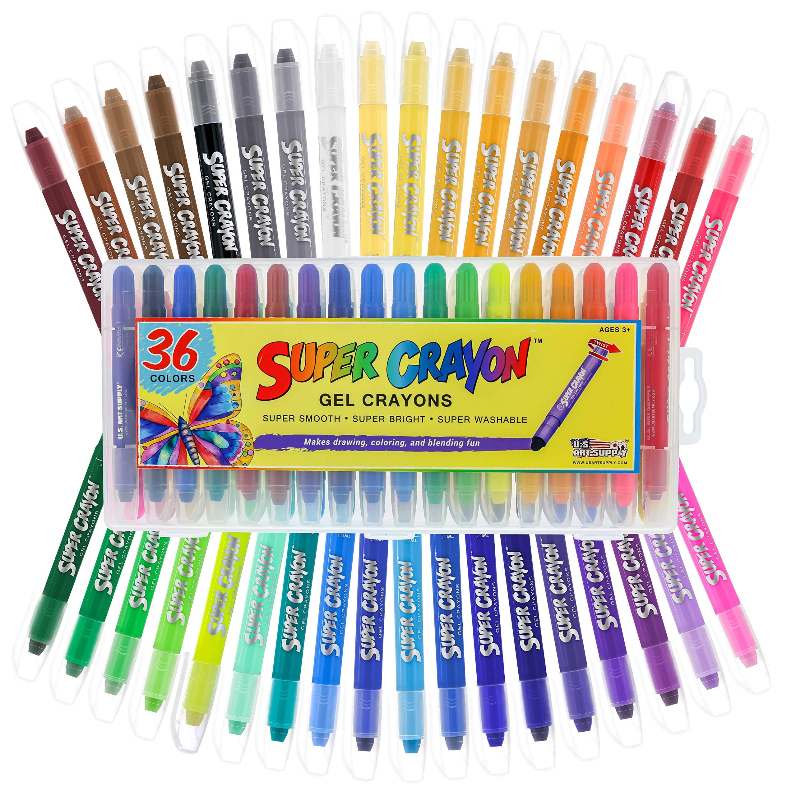 U.S. Art Supply Super Crayons Set of 36 Colors - Smooth Easy Glide Gel Crayons - Bright