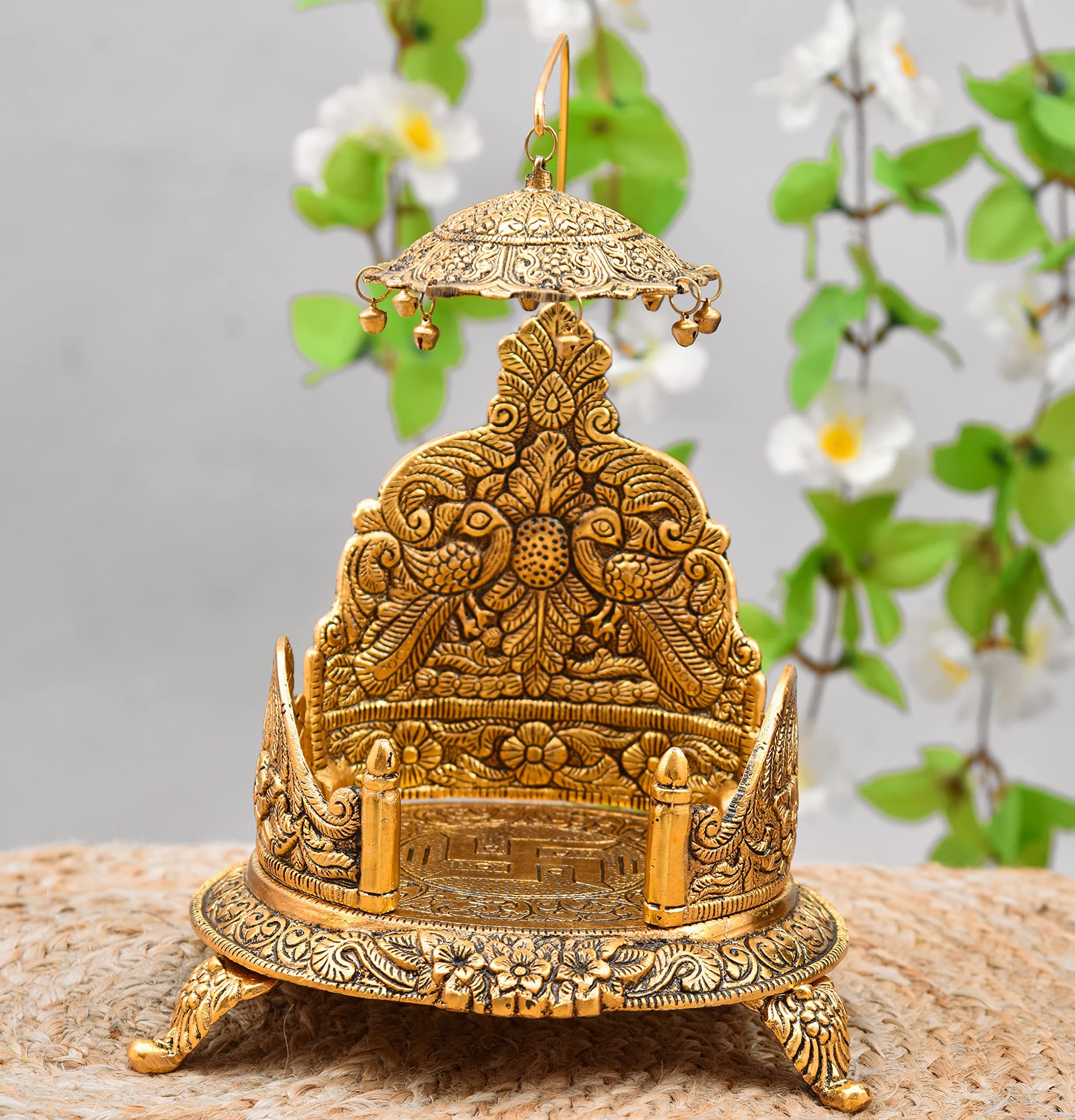 Nirmal Handicraft Gold Metal Handicraft Pooja Jhula | Swing| Palana | Ladoo Gopal Singhasan |Nand Gopal Palana | Hindola for Ladoo Gopal, Laxmi ji and Ganesh Ji