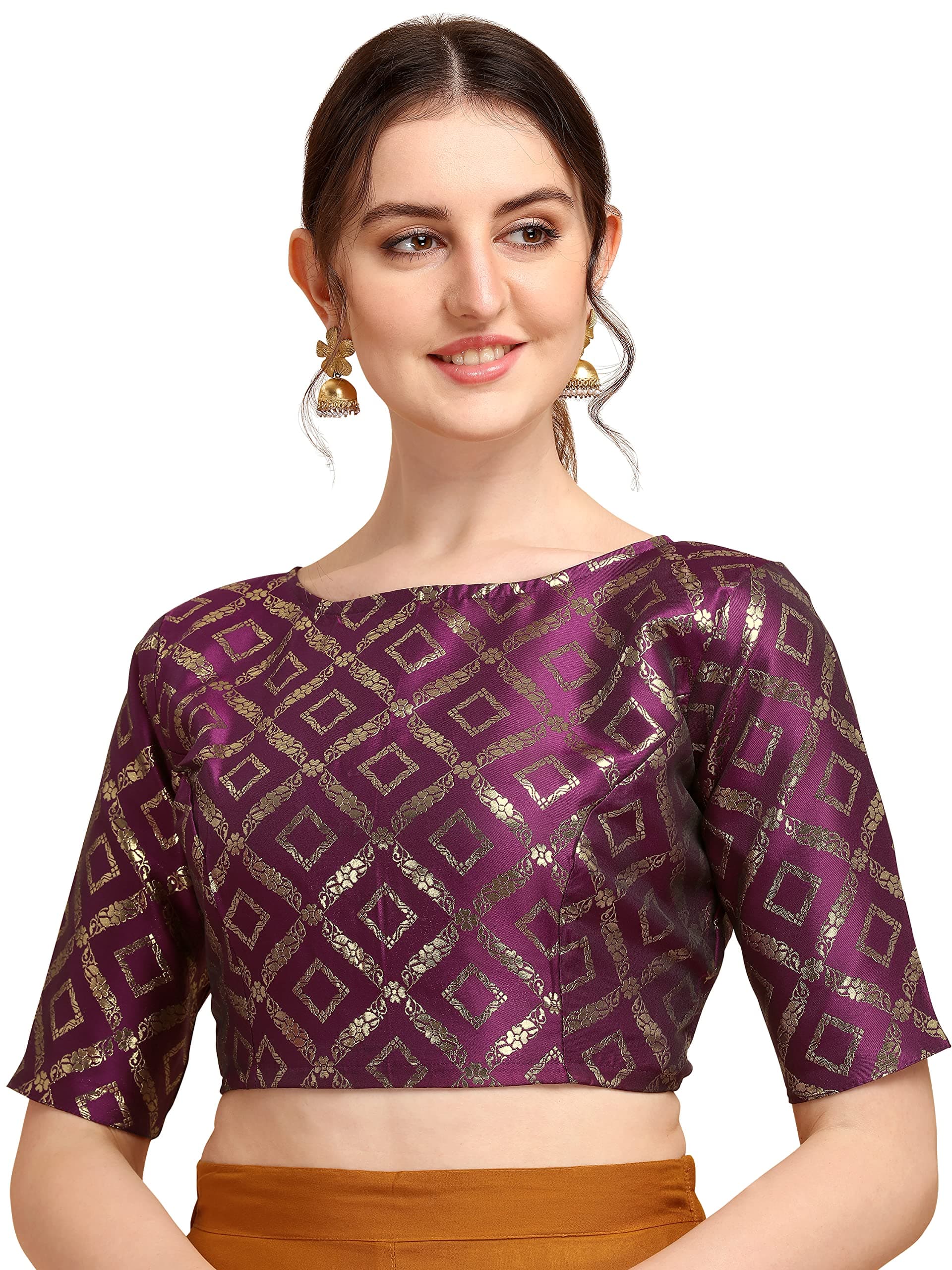 OOMPH! Women's Indian Ethnic Wear Designer Zari Work Boat Neck Half Sleeve Maroon Red Color Blouse for Saree or Lehnga and Palazzos or Skirts for a Fusion Twist.