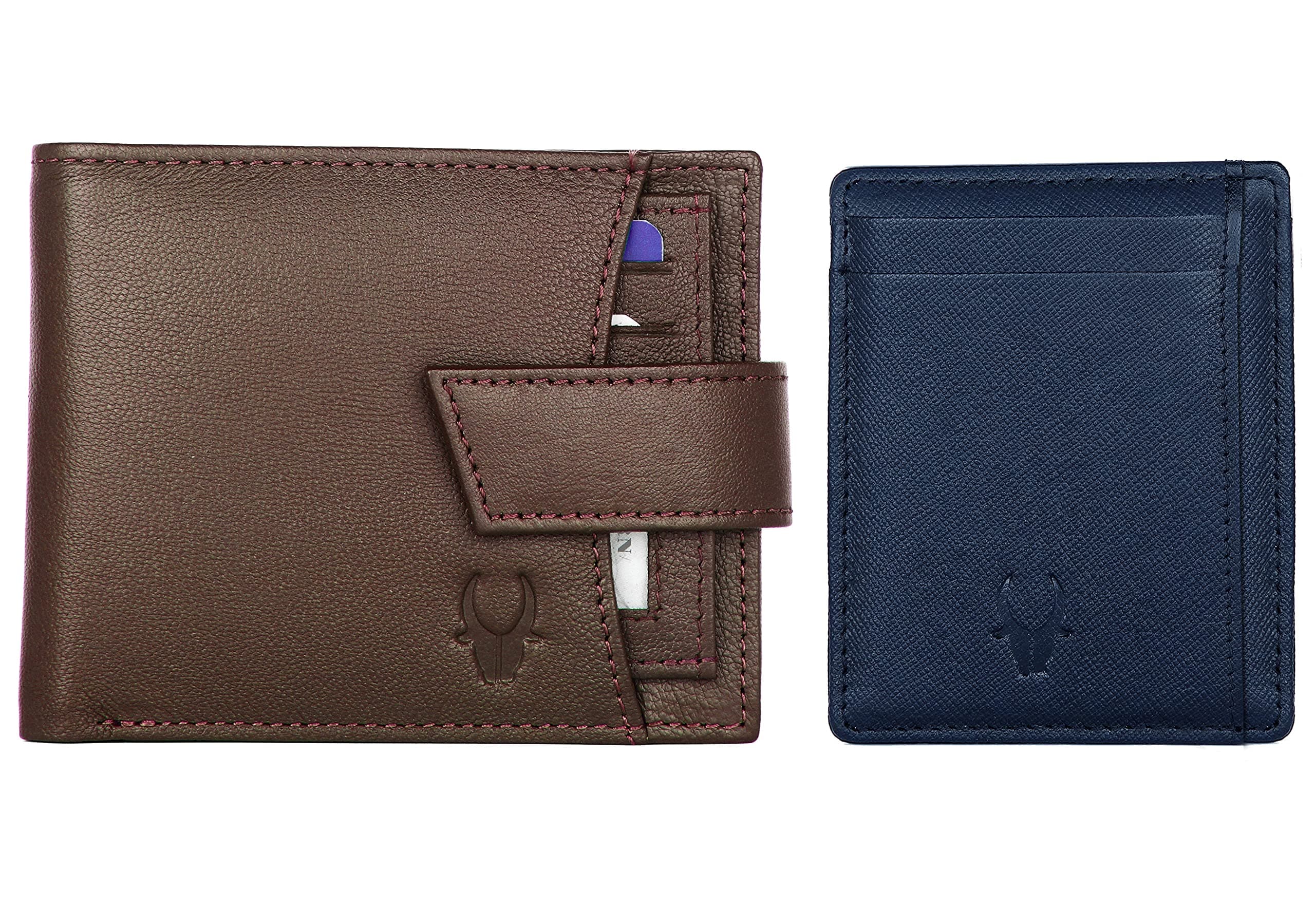 WildHorn® Leather Wallet & Blue Safiano Card Case Combo Gift Hamper for Men