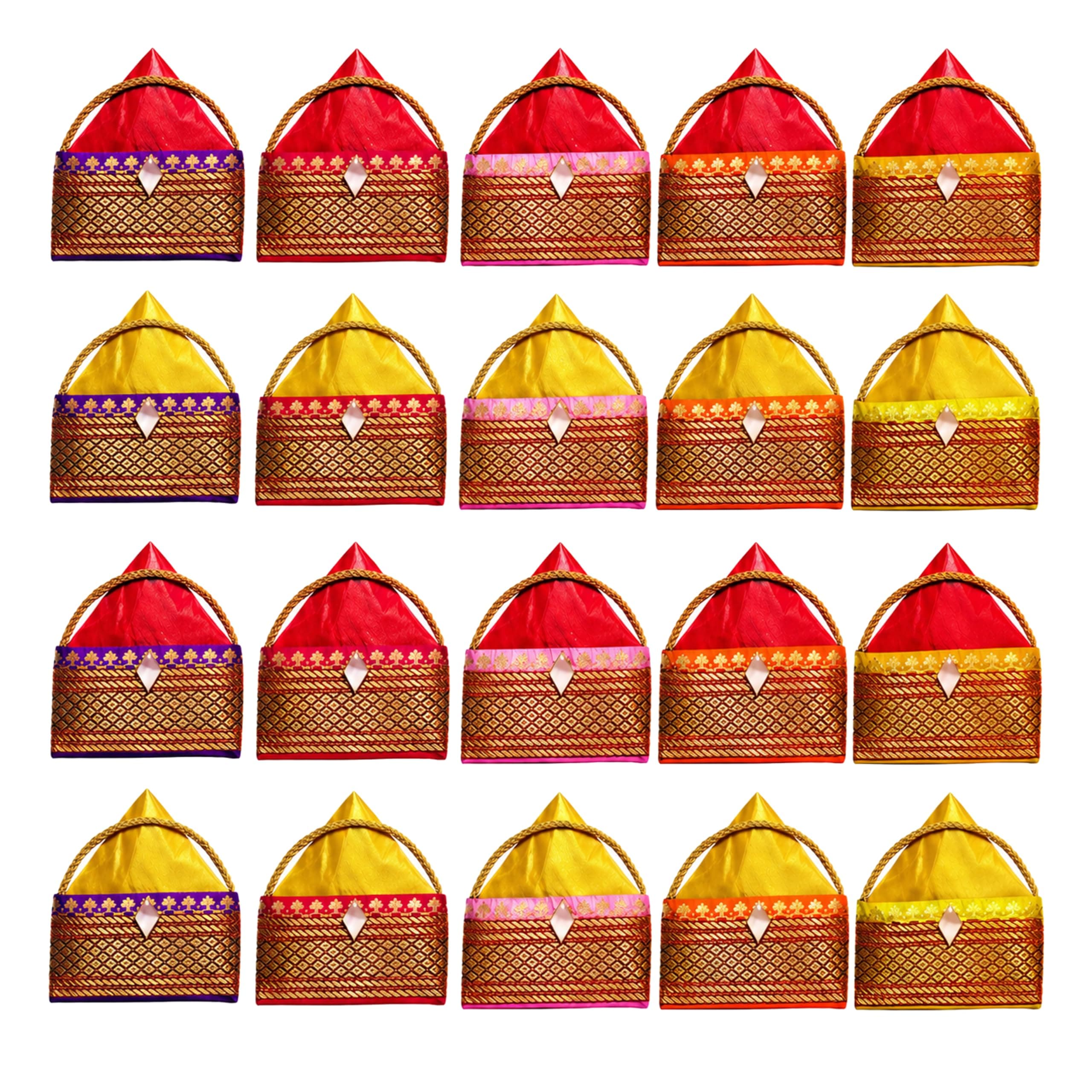 Match Made Haldi Kumkum Return Gifts Potli Bags | Pasupu Thamboolam for Wedding & Pooja | Silk Cloth Haldi Kumkum Pouches for Makar Sankranti Womens | Festive Gifts for Family & Guests – 20 Pieces