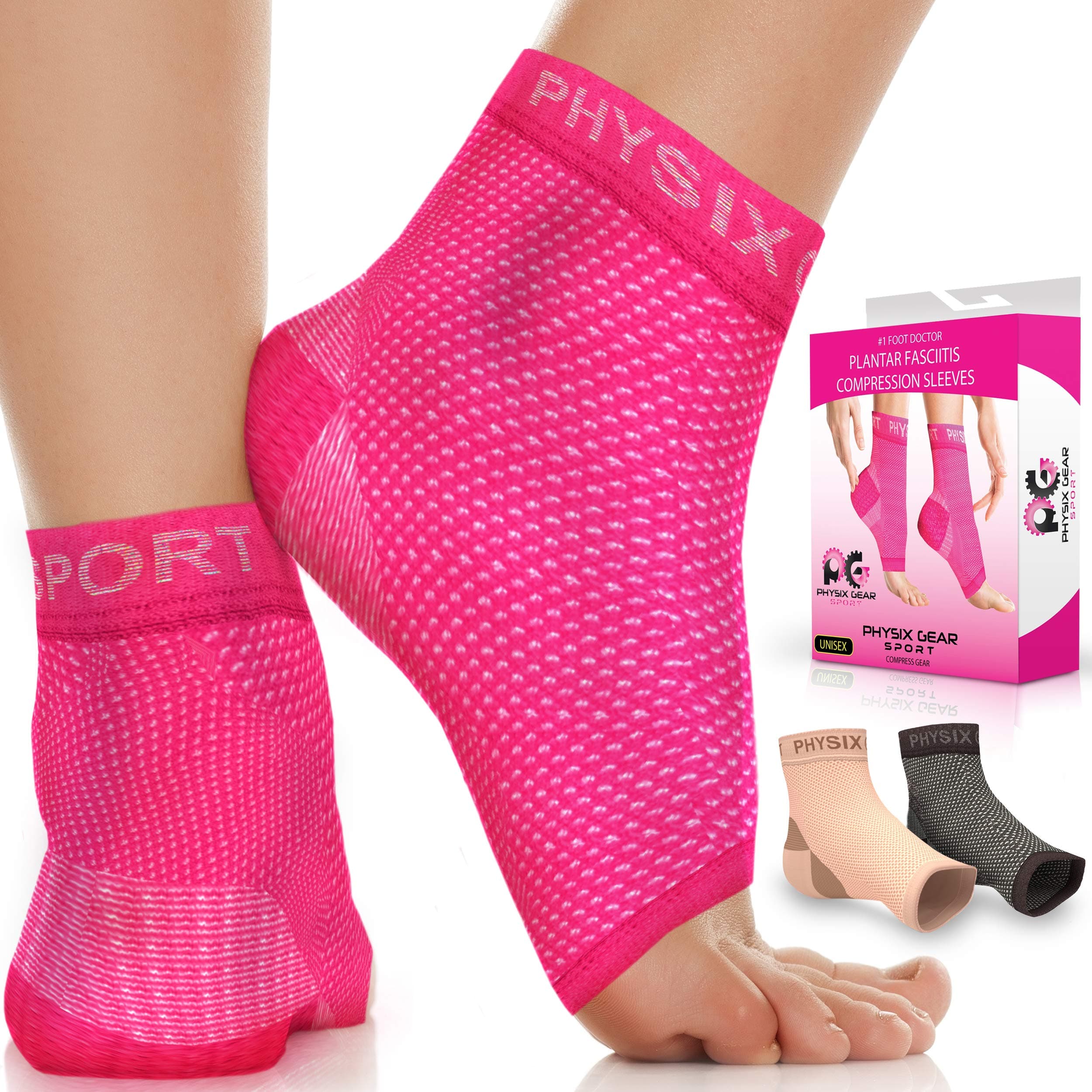 Plantar Fasciitis Socks with Arch Support BEST 24 7 Foot Care Compression Sleeve Better than Night Splint Eases Swelling Heel Spurs Ankle Brace Support Increases Circulation Relieve Pain Fast Pink L/XL (Women 8-12 / Men 8.5-14) PAIR