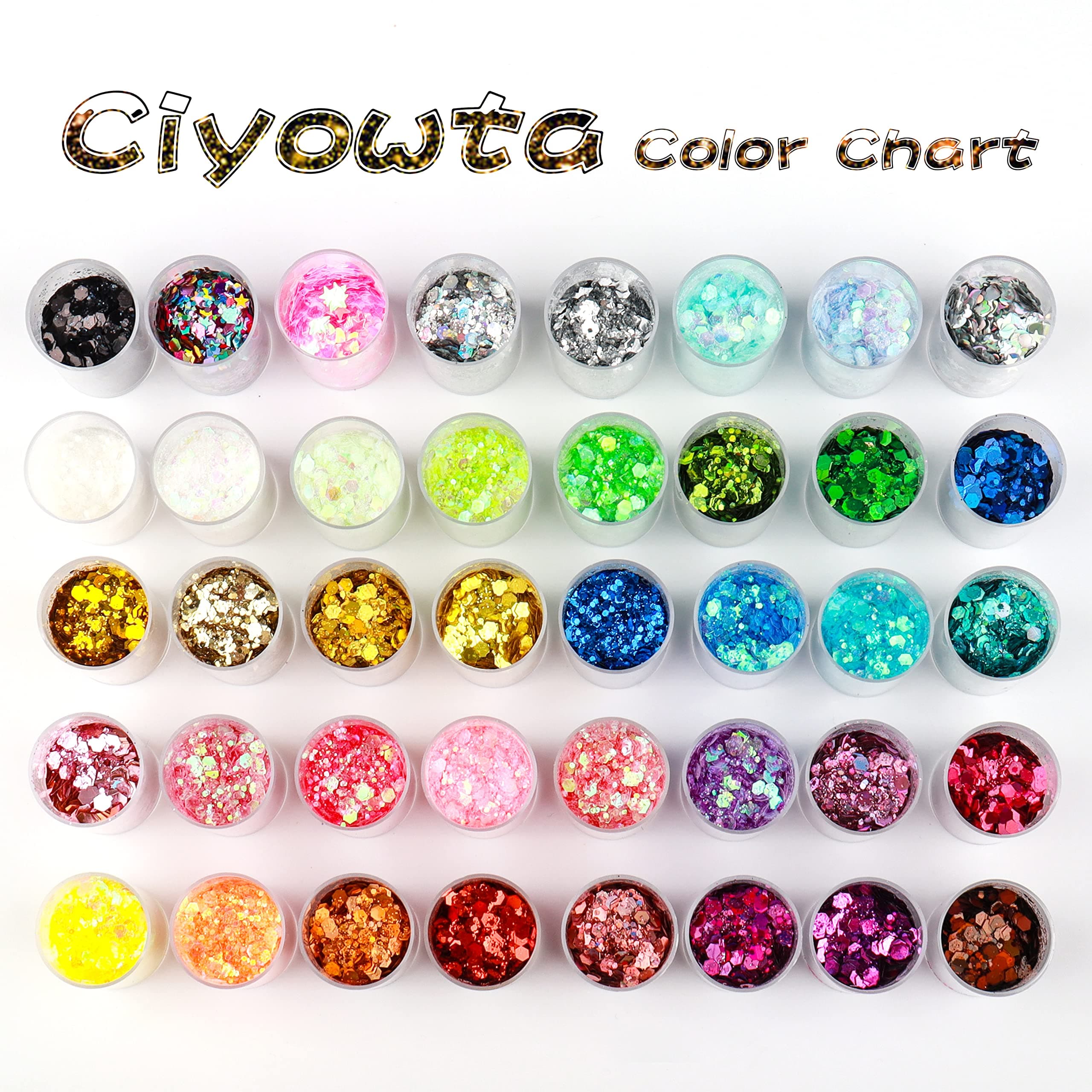 Face Glitter Makeup 200 Grams, Chunky Eco Holographic Glitter for Eye, Body Hair & Nails, 3mm Mixed Sequins Cosmetic Laser Powder Mermaid Accessories, Set of 40
