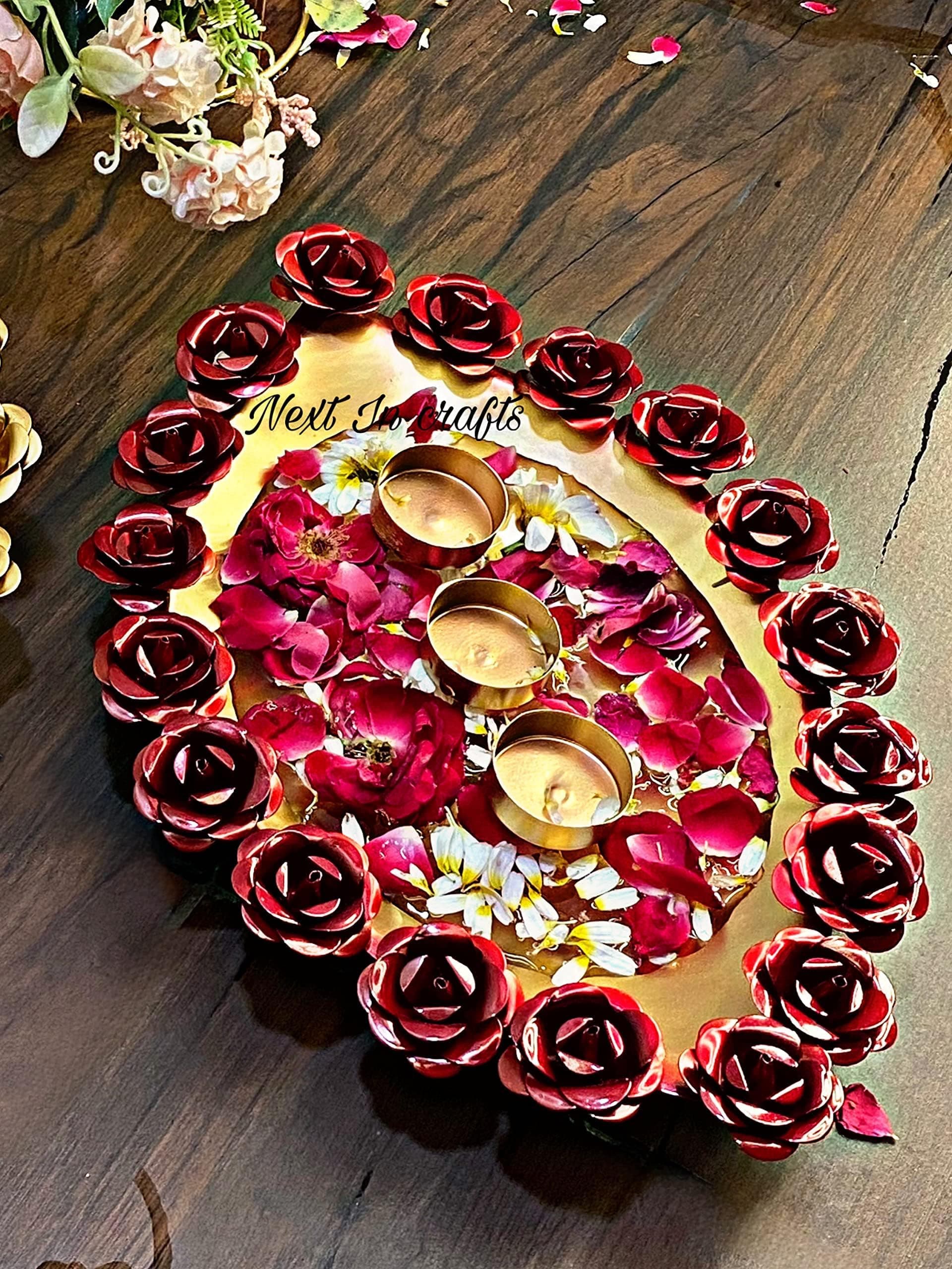 Next in Crafts Potpourri Bowl Flower Decorative Urli Bowl for Home Handcrafted Bowl for Floating Flowers and Tea Light Candles Home,Office and Table Decor| Diwali Decoration Items, Gold (4), 1.5L