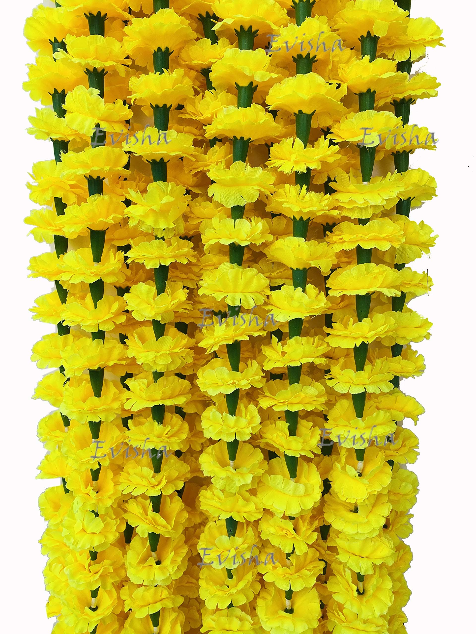 Evisha 6 Pcs Yellow Real Look Artificial Marigold Flowers Strings Garlands Bandhanwar for Diwali Decoration 5.6ft