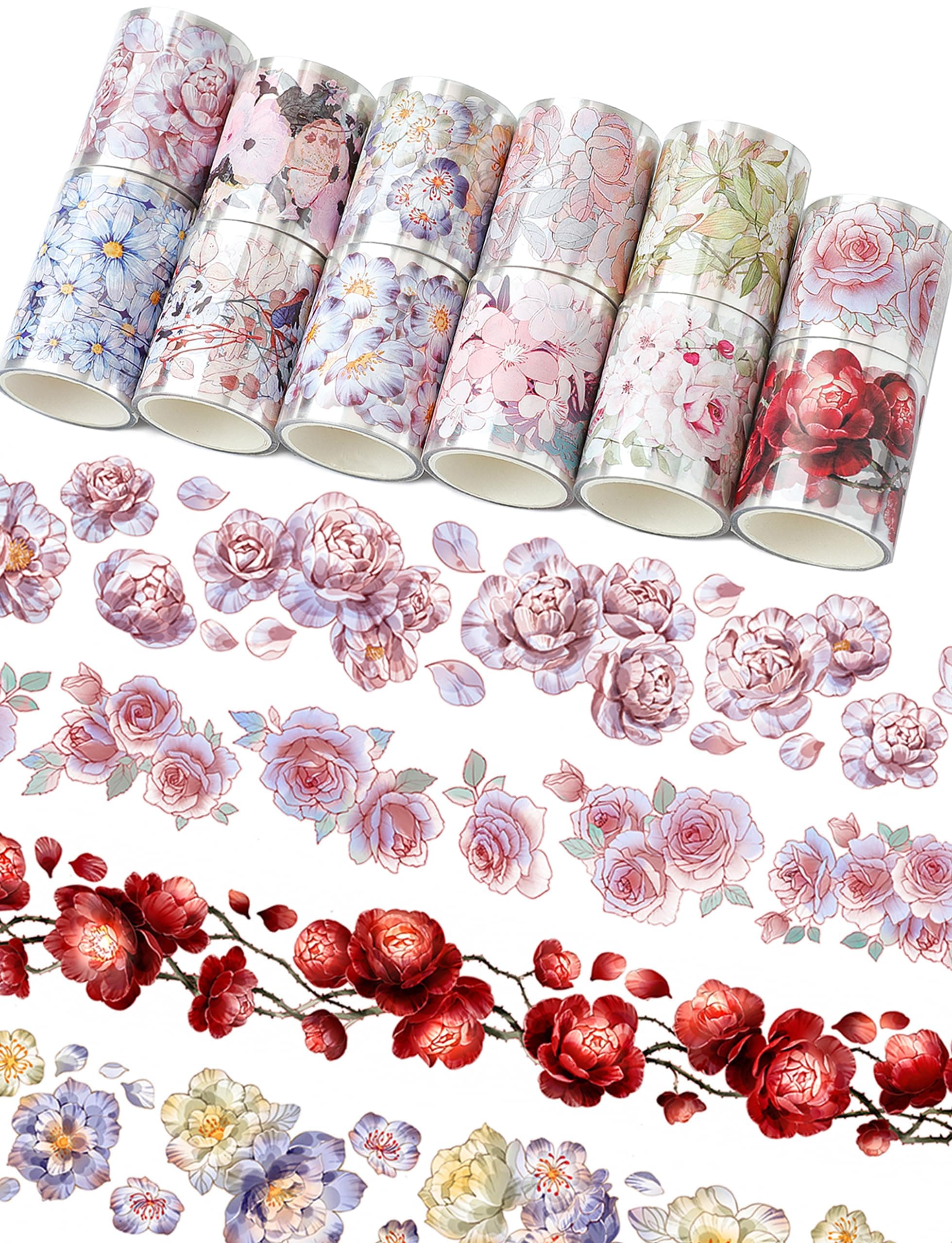 Cratey Floral Washi Tape Set, 12 PET and Washi Tapes for Diary Stickers, Scrapbooking Supplies, Planners, Bullet Journals, Arts and Crafts, Use as Stickers