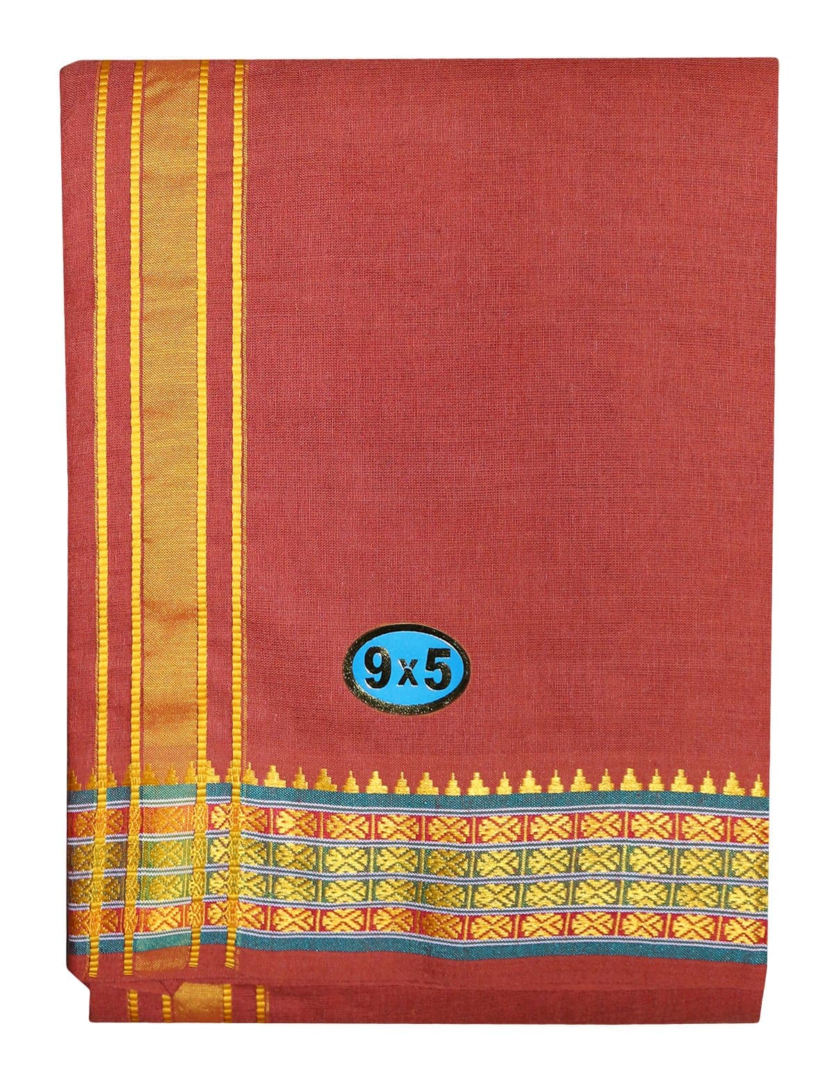 PRAKASAM COTTON Mens Panjakejam 9X5 Cotton Dhoti + Towel set (Dark Kavi)